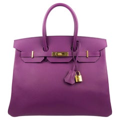 Hermès Nouveau Sac Birkin 35 Anémone violet Epsom finitions métalliques dorées 2020