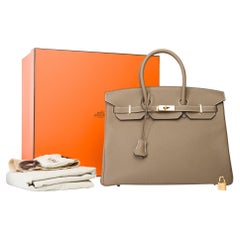 Brand New Hermès Birkin 35 Handtasche in Etoupe Togo Leder, GHW