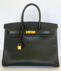 New Hermes Black Birkin 35cm Chevre de Coromandel Leather RARE