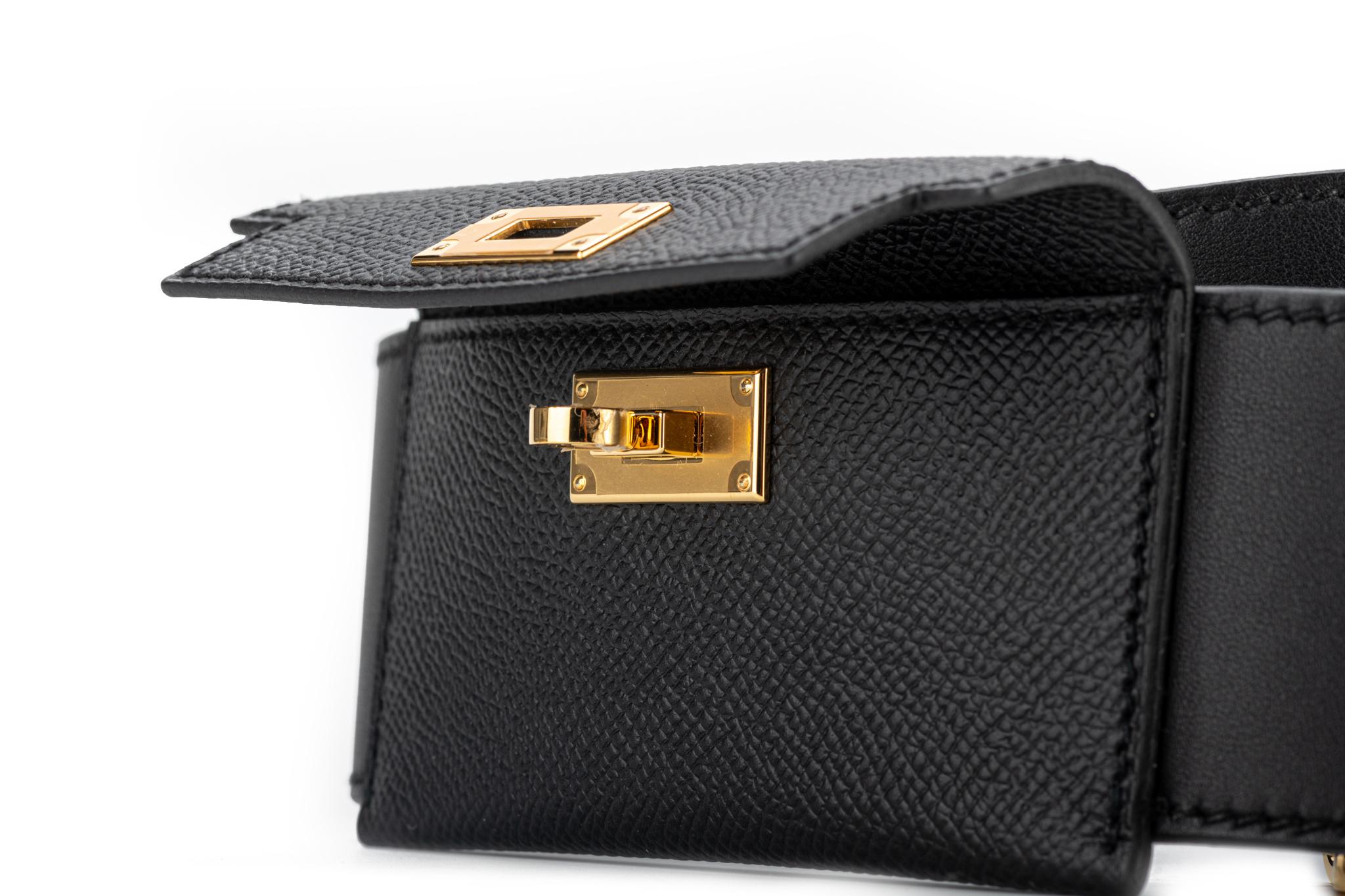 Women's New Hermès Black Epsom Kelly Bandouliere Shoulder Strap