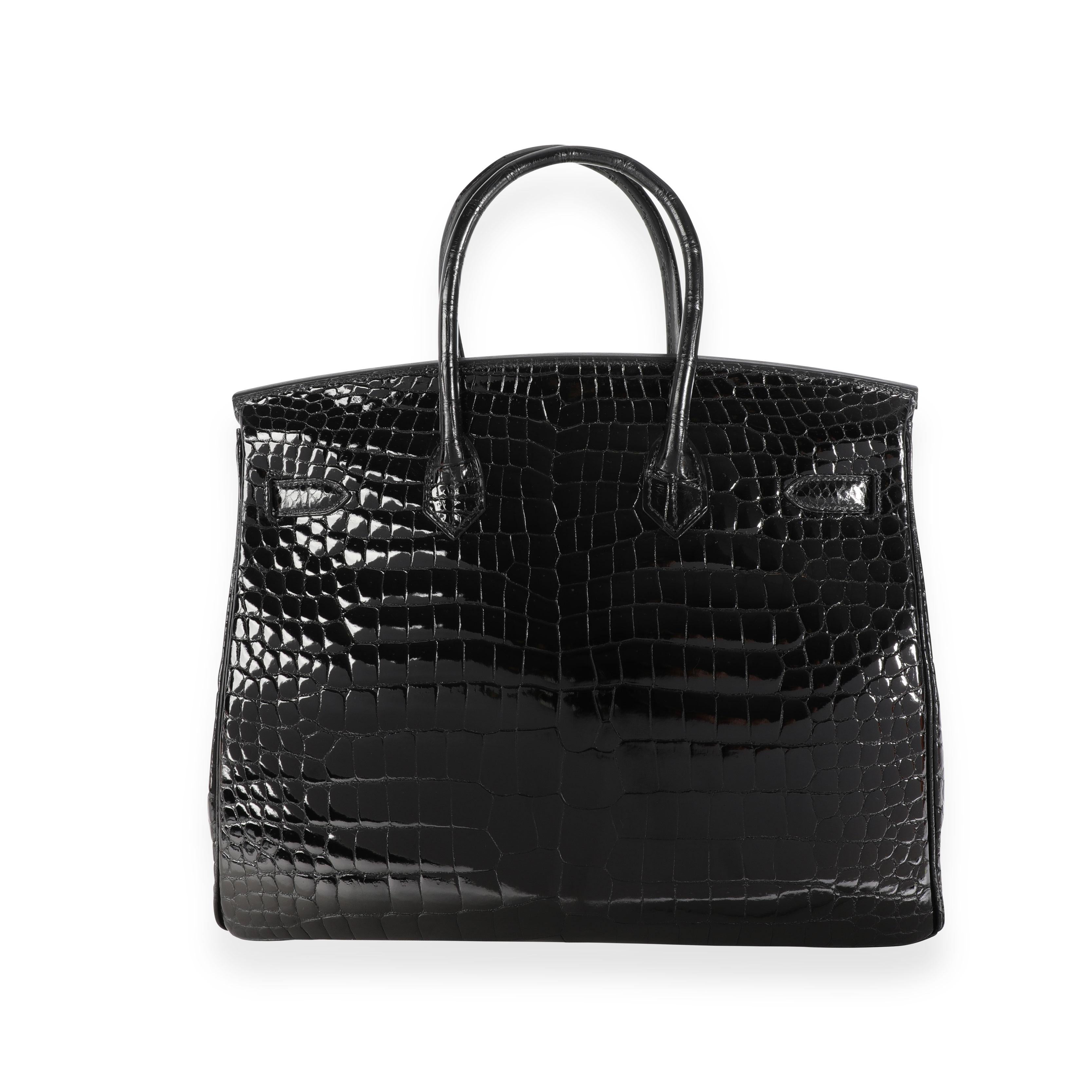 Women's New Hermès Black Shiny Porosus Crocodile Birkin 35 GHW