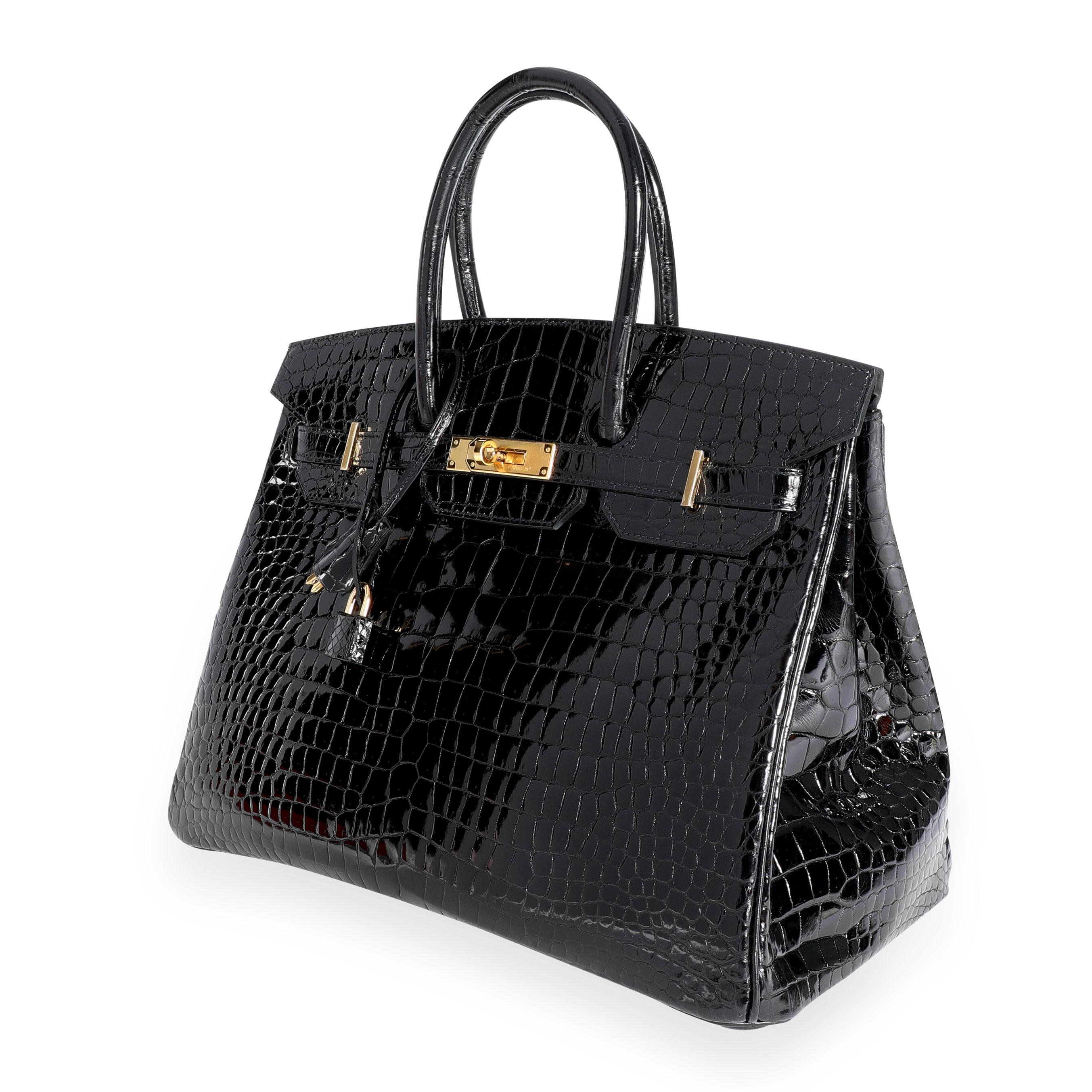 New Hermès Black Shiny Porosus Crocodile Birkin 35 GHW 2