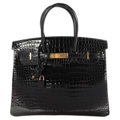 New Hermès Black Shiny Porosus Crocodile Birkin 35 GHW