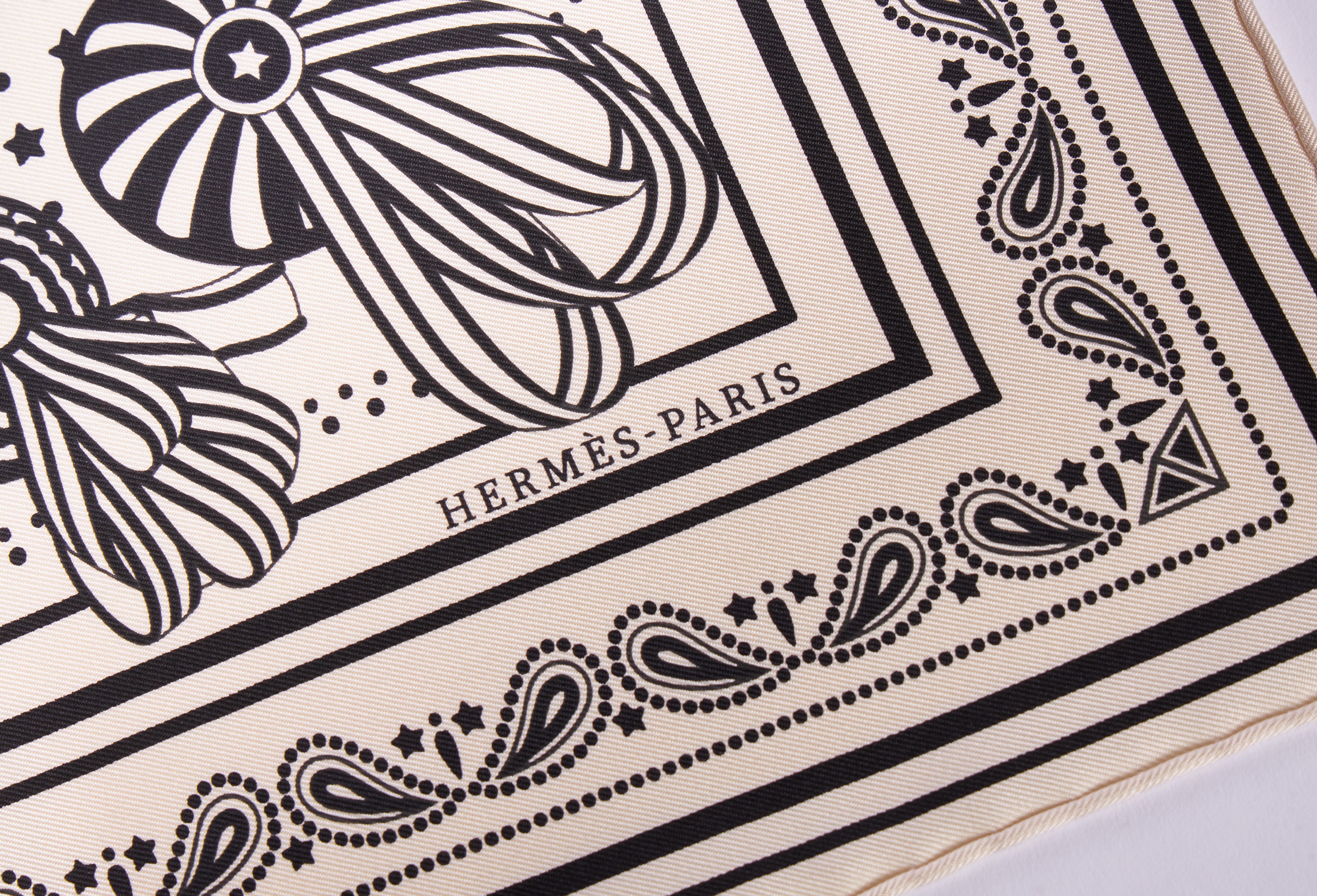 Hermès 2020 limited edition Rubans bandana scarf. Black and white combo. 100% pure silk. Brand new in original box.