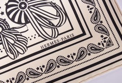 New Hermès Black White Bandana Rubans Scarf
