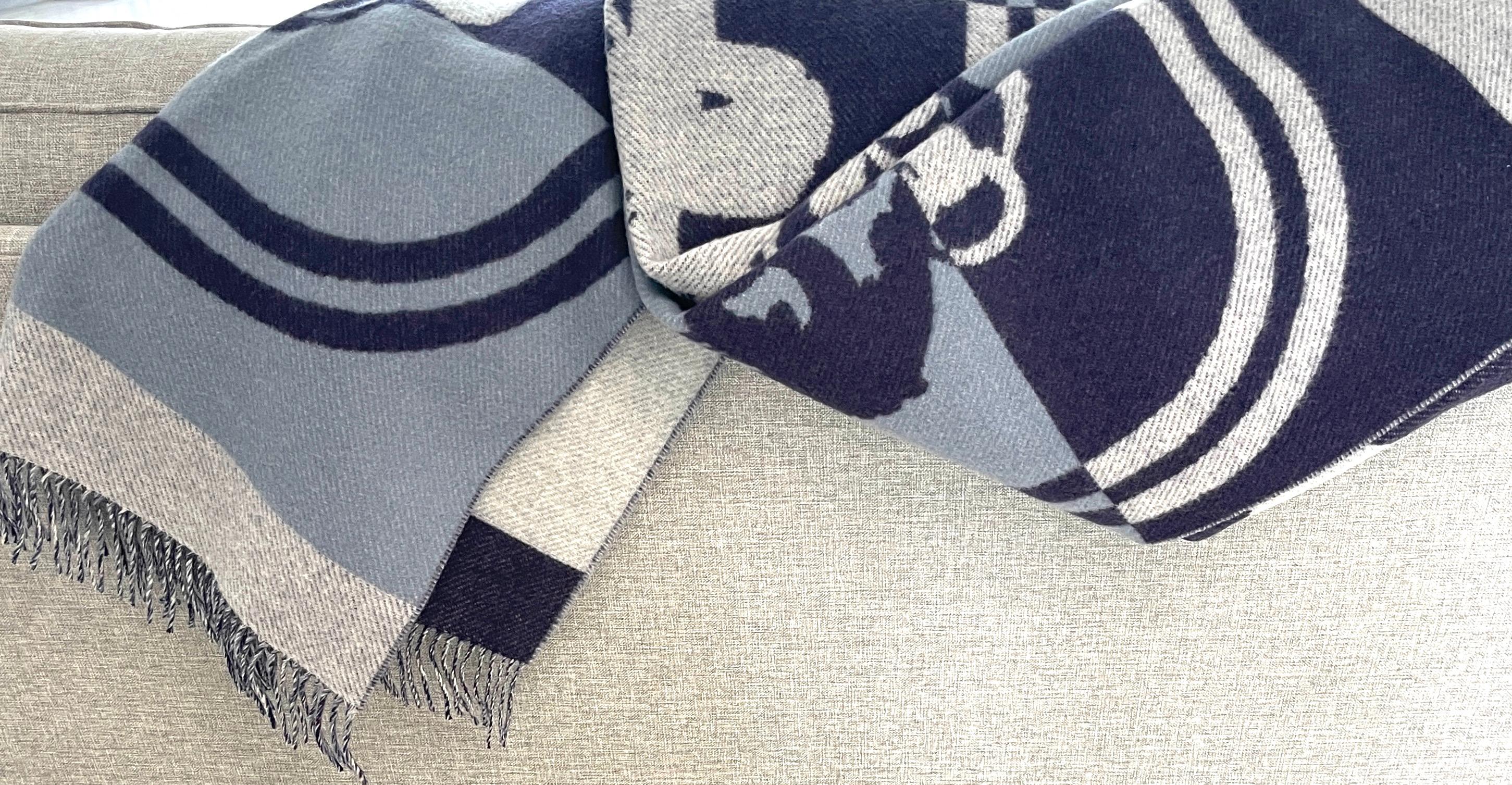 New Hermes Blanket Brides de Gala Cashmere and Wool Blue Glacier In New Condition In West Chester, PA