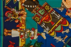 New Hermes Blue Cashmere Silk Kachinas Shawl Scarf, Oliver