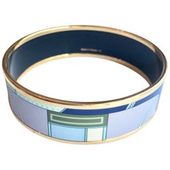 New Hermes Blue Enamel Bangle Bracelet with Dustbag and Box