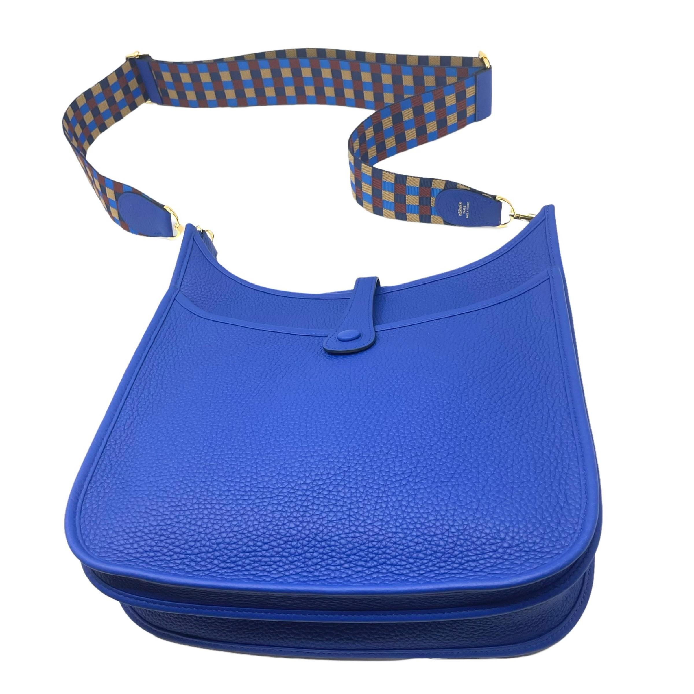 NEW Hermes Blue Evelyne III PM Clemence Leather Crossbody Shoulder Bag 5