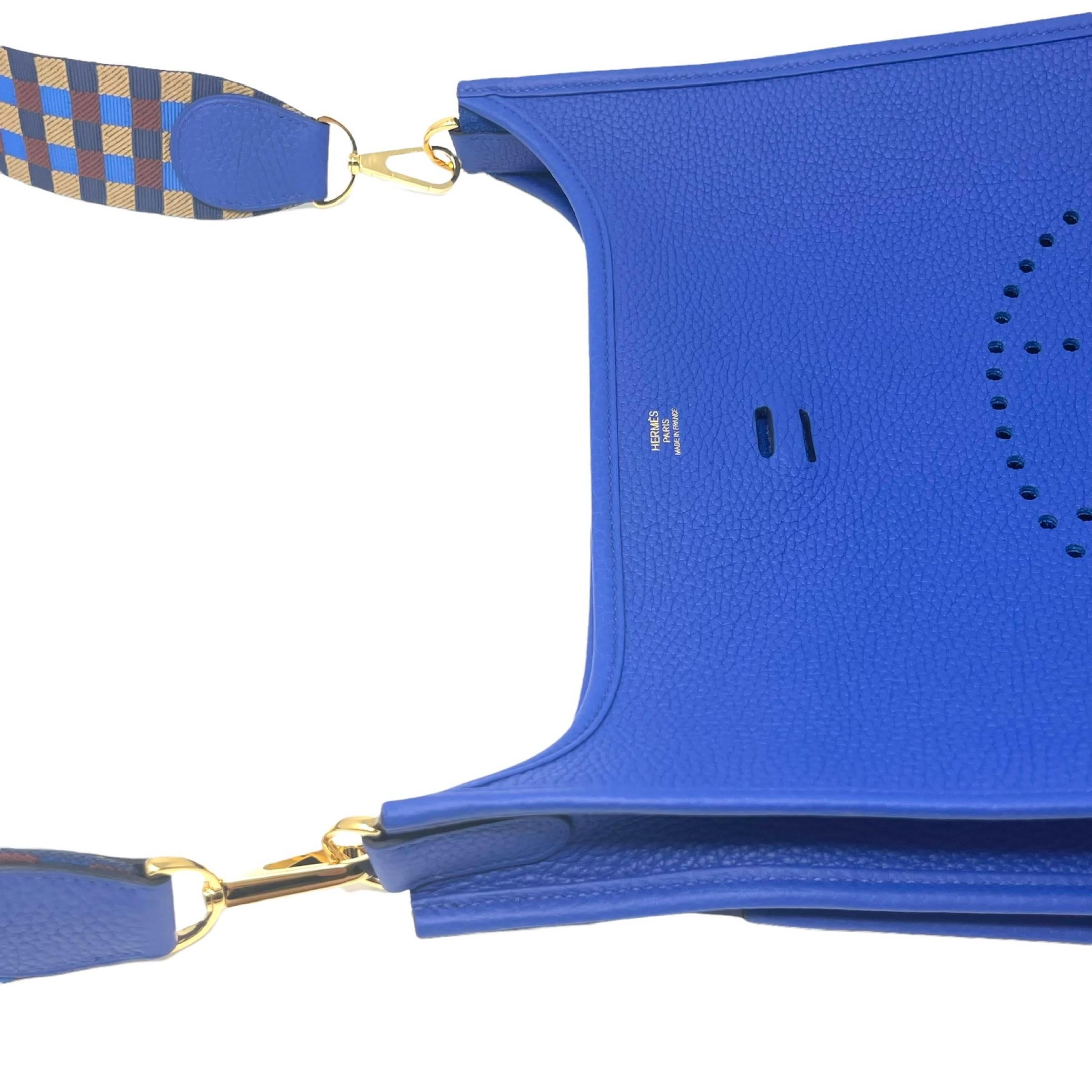 NEW Hermes Blue Evelyne III PM Clemence Leather Crossbody Shoulder Bag 12