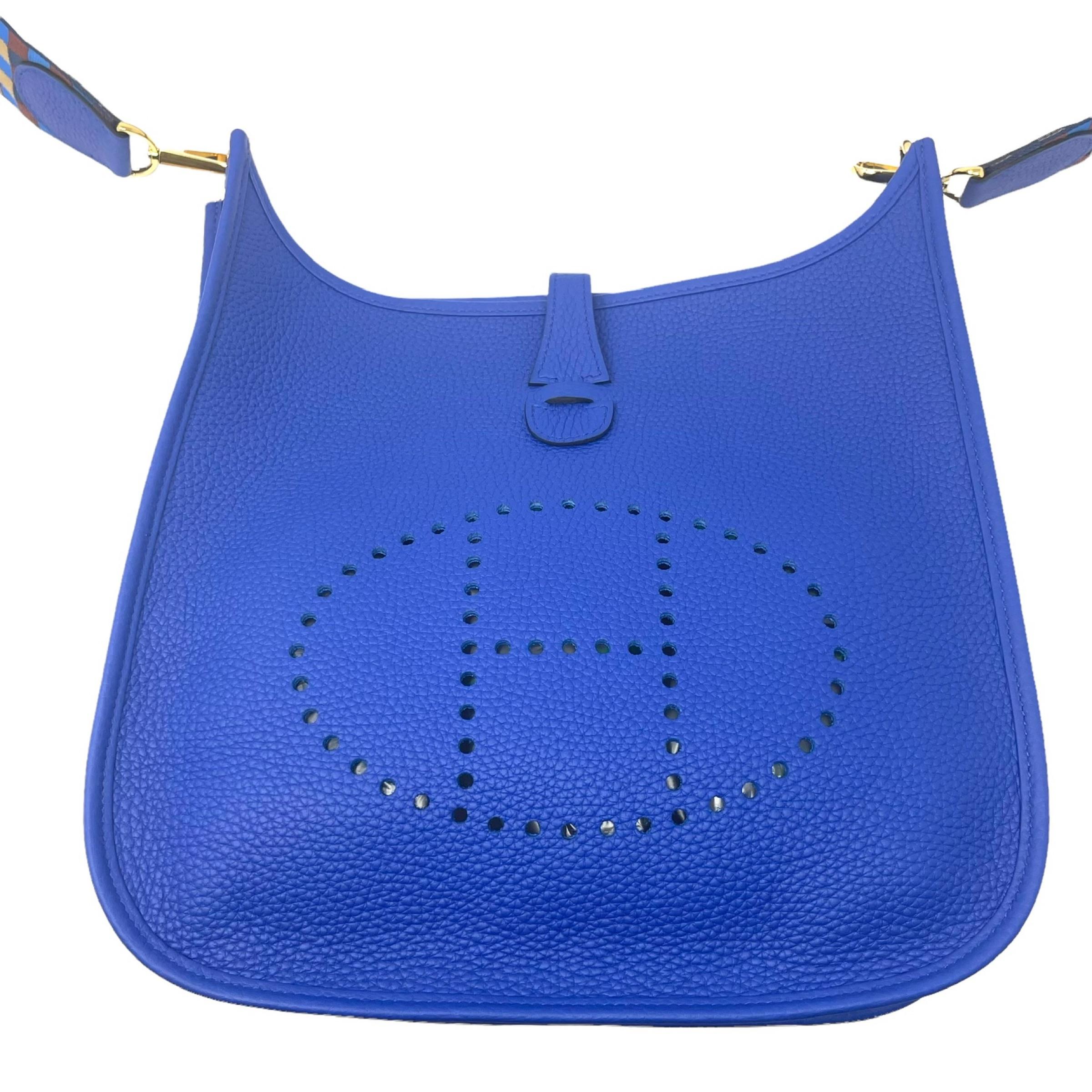 Women's or Men's NEW Hermes Blue Evelyne III PM Clemence Leather Crossbody Shoulder Bag
