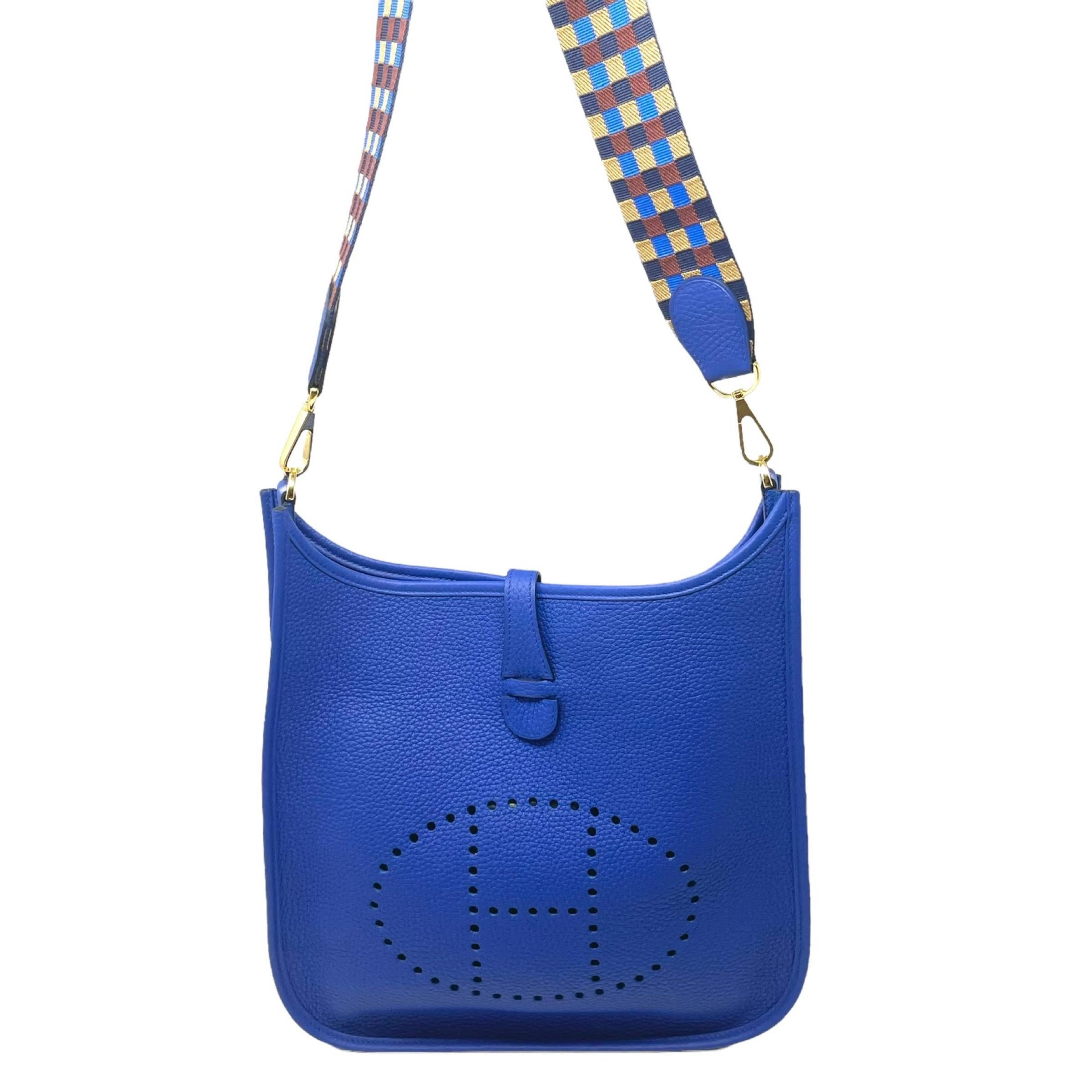 NEW Hermes Blue Evelyne III PM Clemence Leather Crossbody Shoulder Bag 1