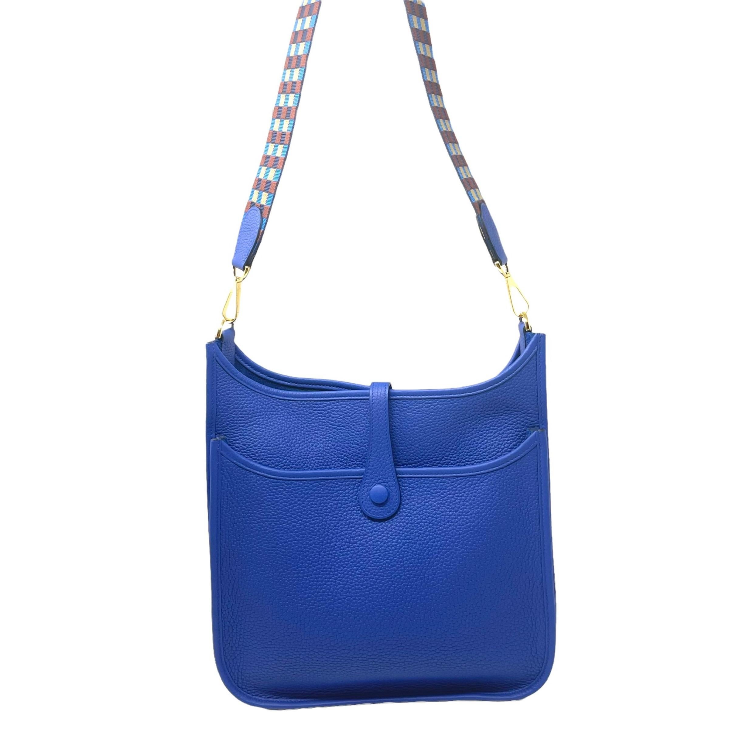 NEW Hermes Blue Evelyne III PM Clemence Leather Crossbody Shoulder Bag 3