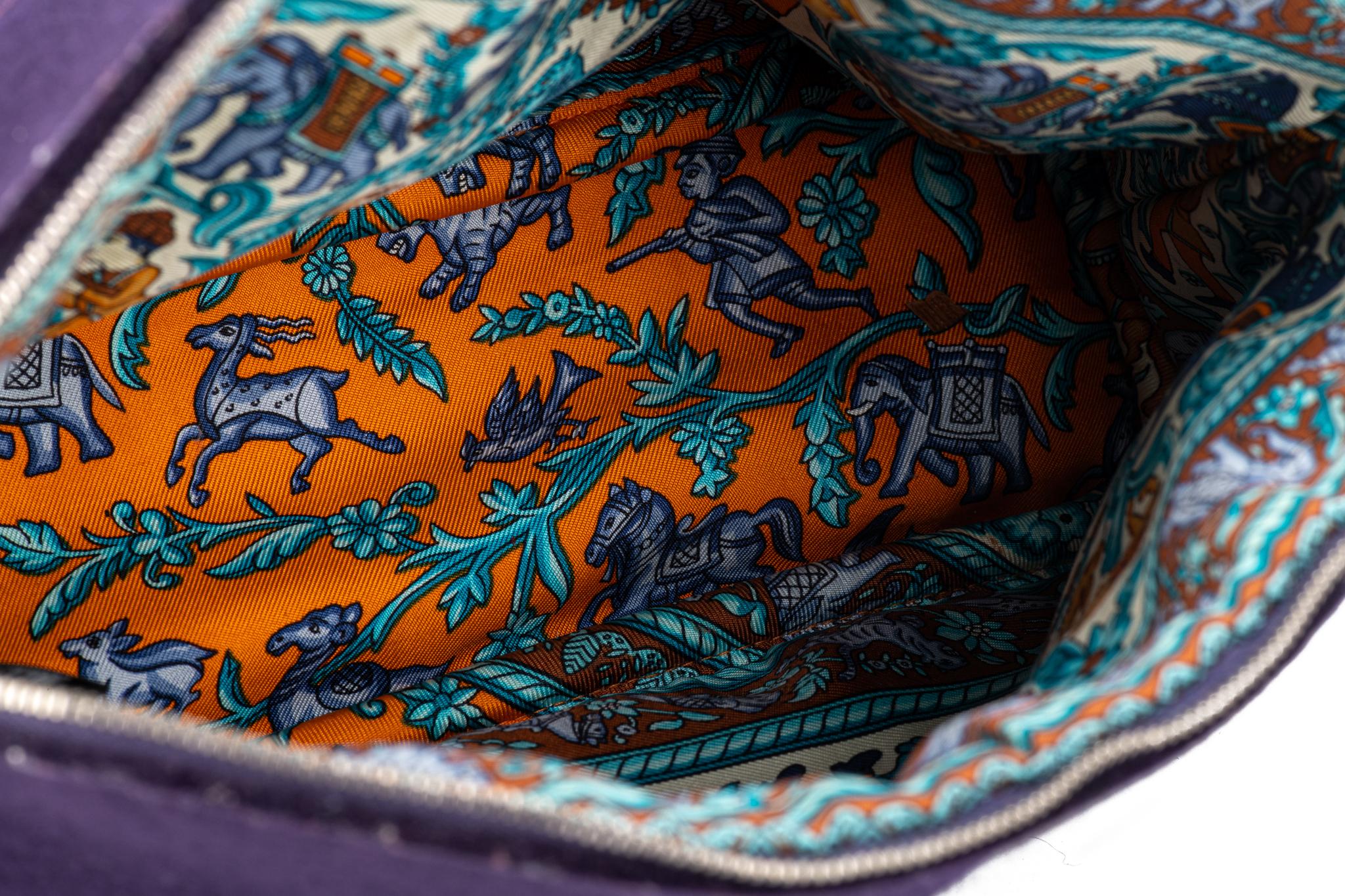 New Hermes Blue Felt Bolide Silk Interior For Sale 7
