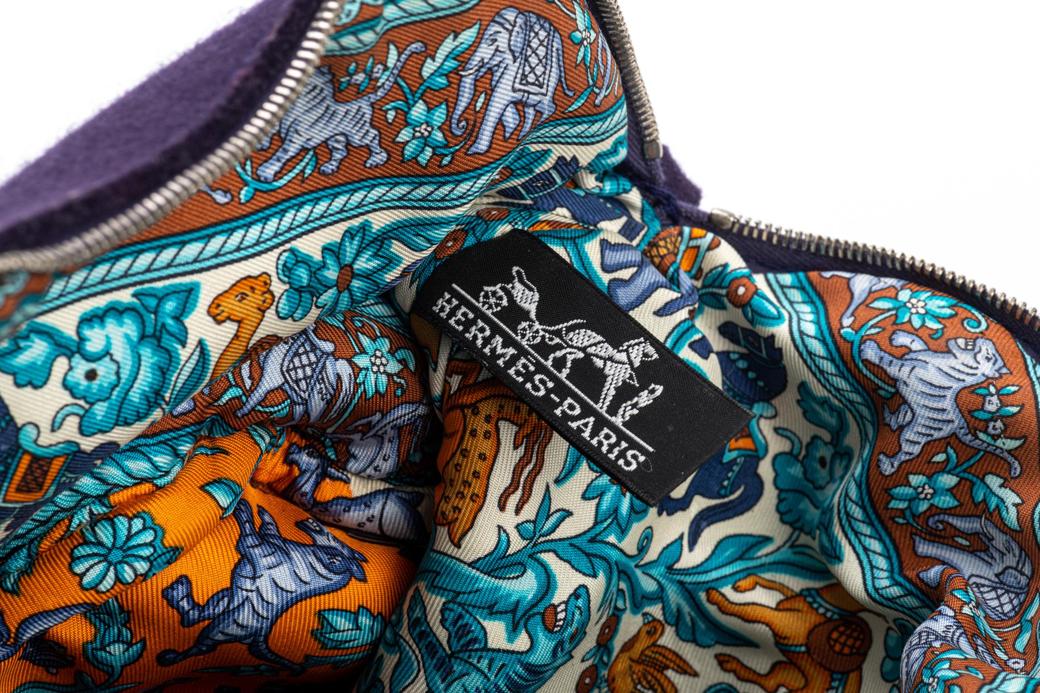 New Hermes Blue Felt Bolide Silk Interior For Sale 8