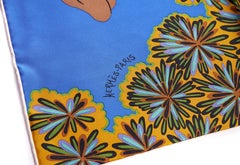 New Hermes Blue Giraffe Silk Gavroche Scarf