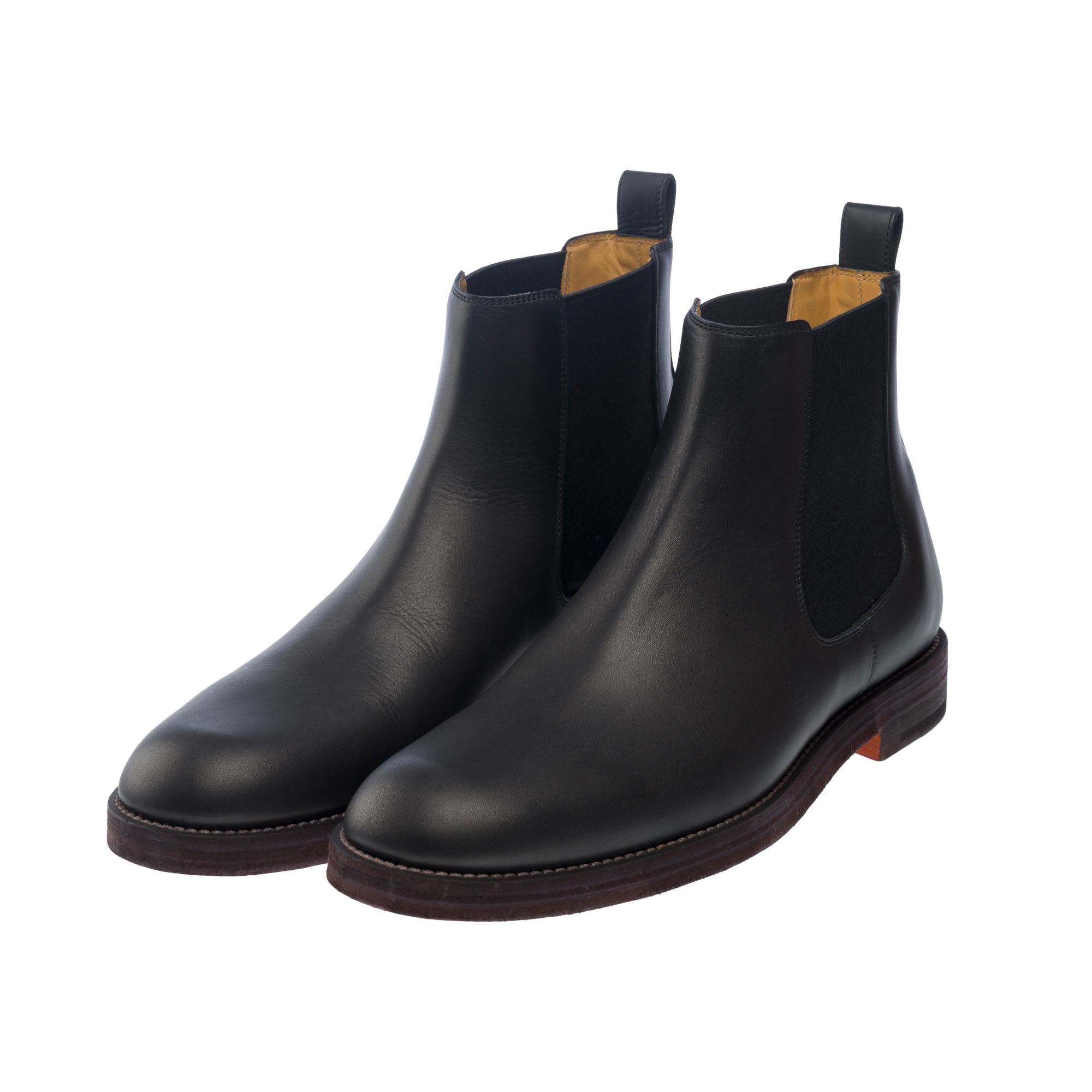 Neu - Hermès Stiefel für Herren aus schwarzem Kalbsleder, Größe 44 im Zustand „Neu“ im Angebot in Paris, IDF