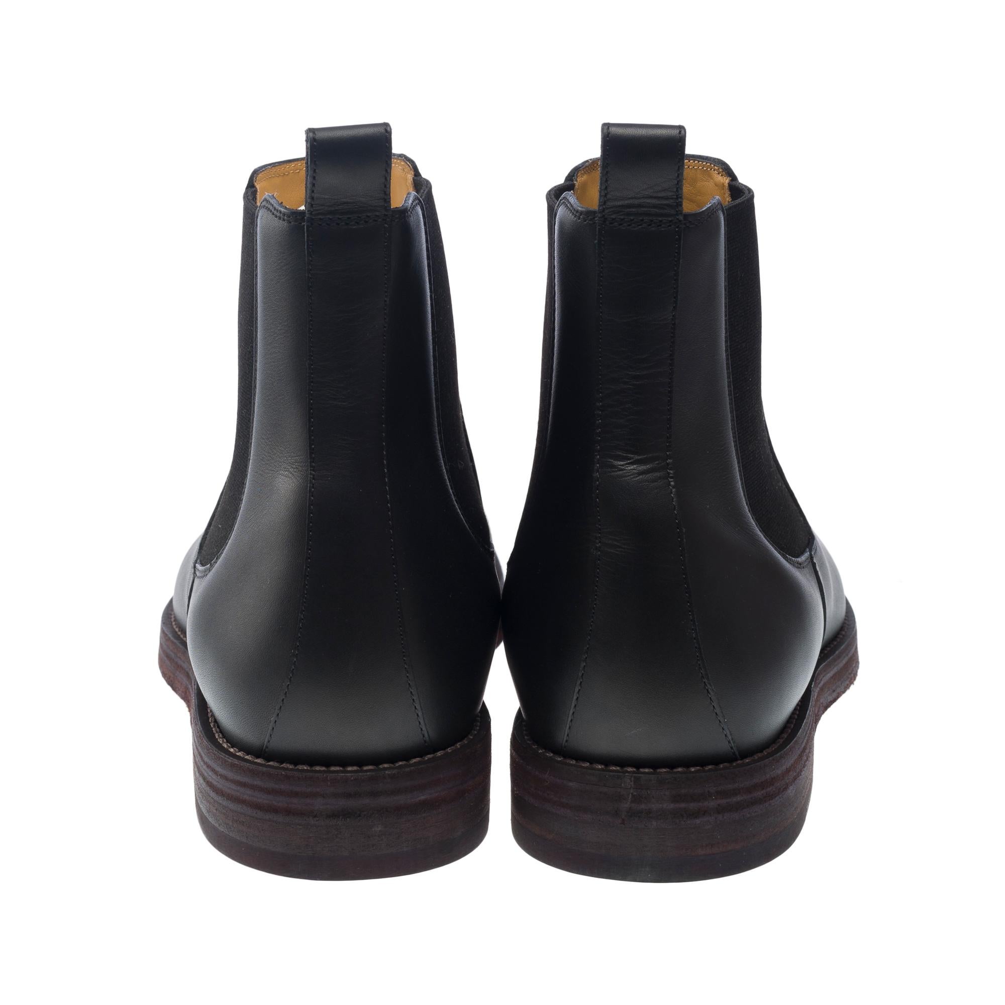 Neu - Hermès Stiefel für Herren aus schwarzem Kalbsleder, Größe 44 im Angebot 1