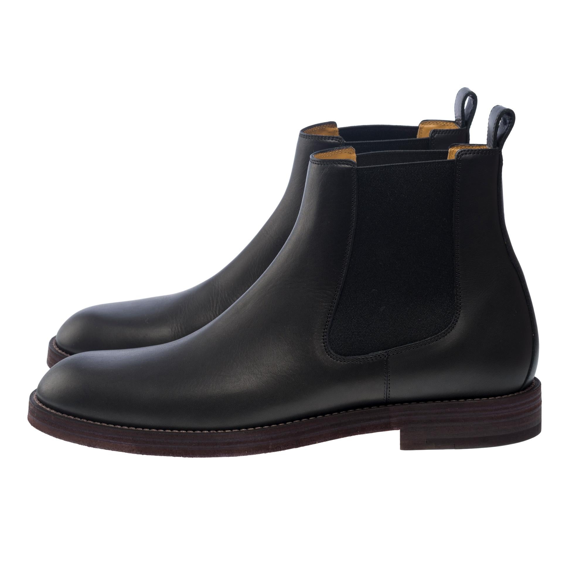 Neu - Hermès Stiefel für Herren aus schwarzem Kalbsleder, Größe 44 im Angebot 2