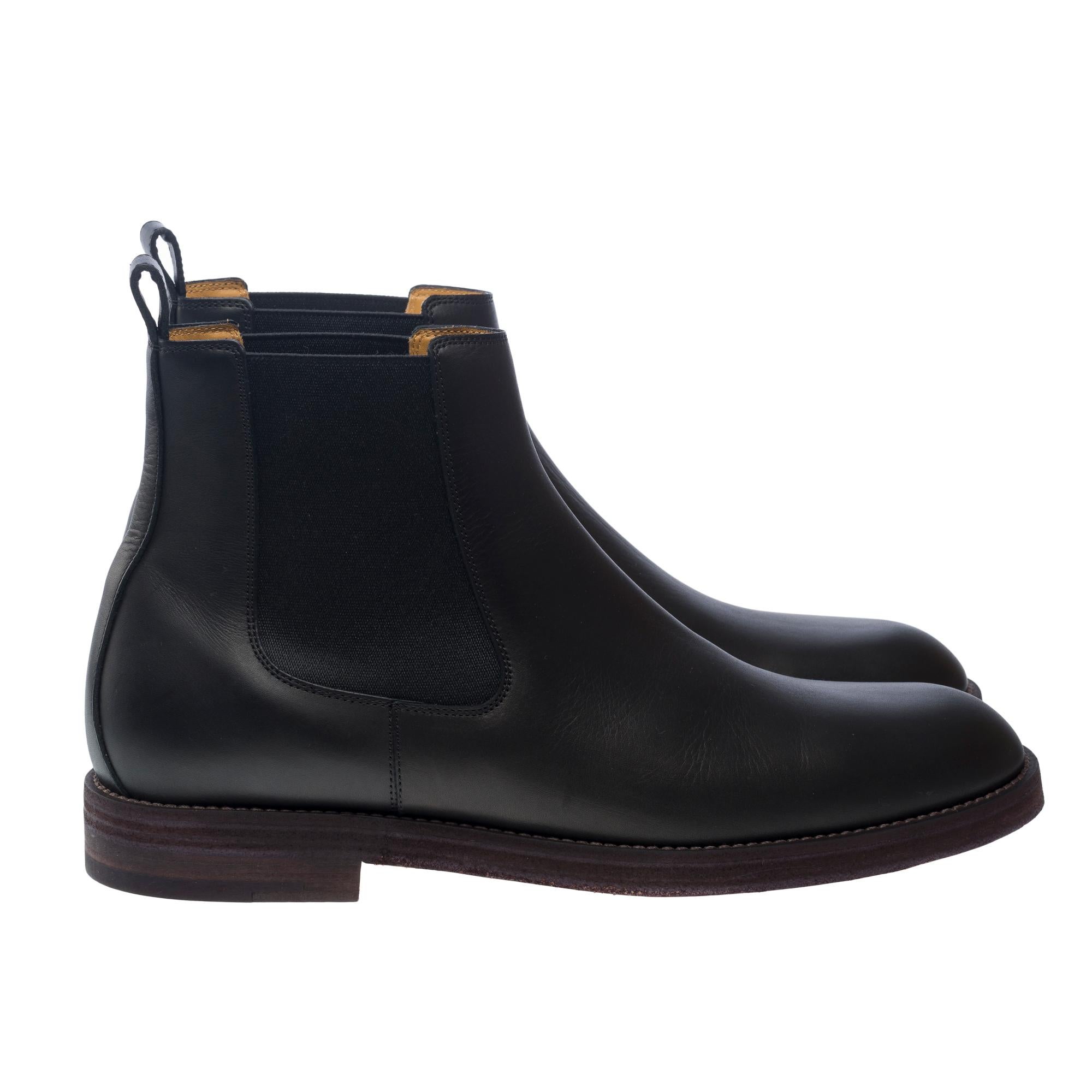 Neu - Hermès Stiefel für Herren aus schwarzem Kalbsleder, Größe 44 im Angebot 3