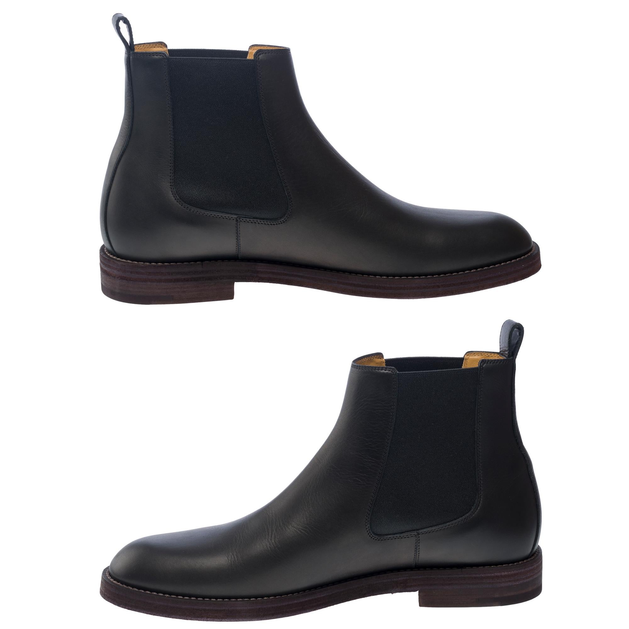 Neu - Hermès Stiefel für Herren aus schwarzem Kalbsleder, Größe 44 im Angebot 6
