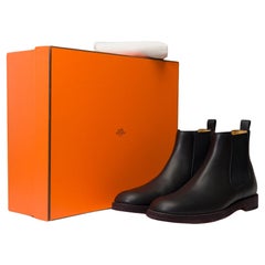 New - Bottes Hermès pour homme en cuir de veau noir, Taille 44