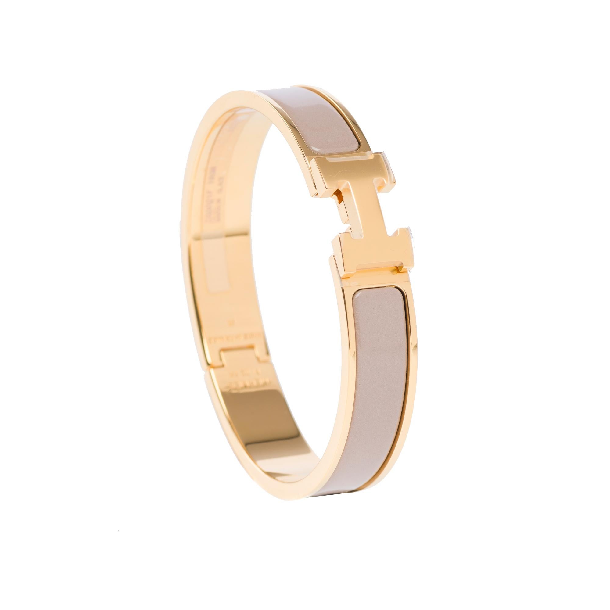 New Hermès bracelet Clic H in yellow gold metal and etoupe enamel In New Condition In Paris, IDF