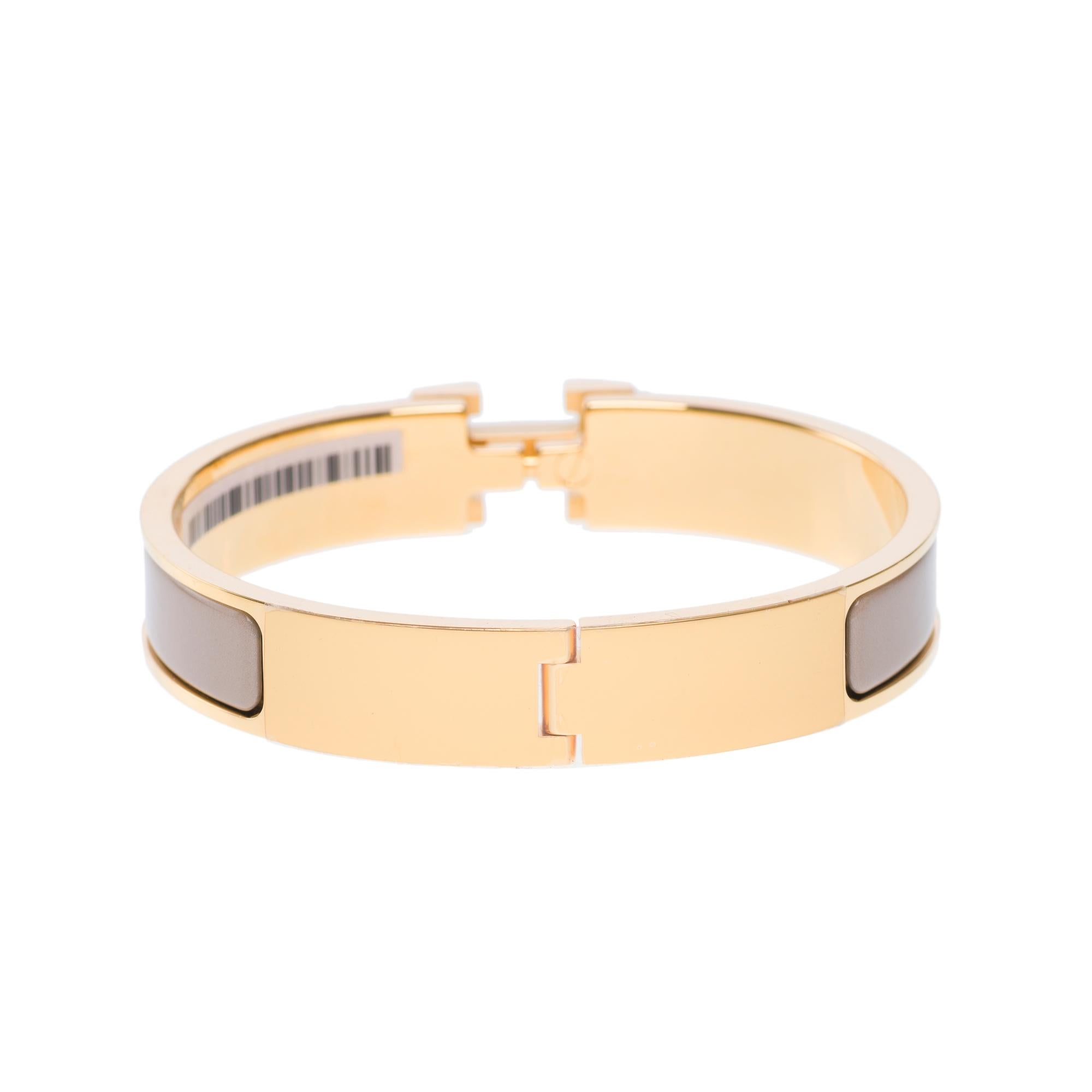 New Hermès bracelet Clic H in yellow gold metal and etoupe enamel 1