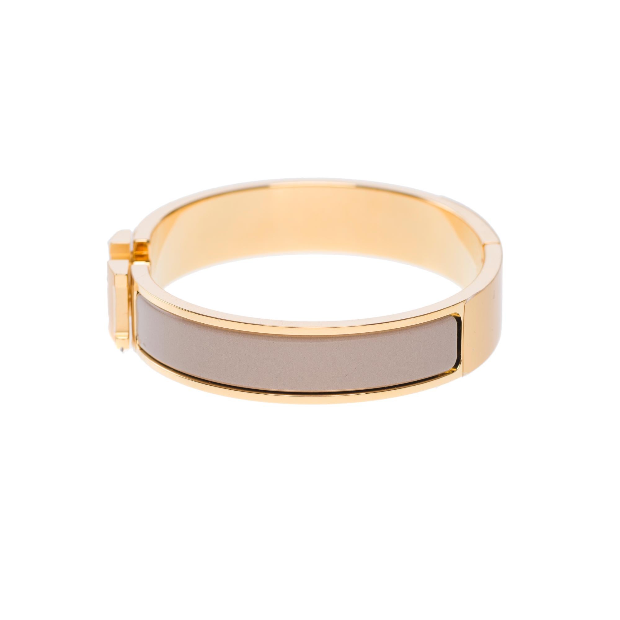 New Hermès bracelet Clic H in yellow gold metal and etoupe enamel 2