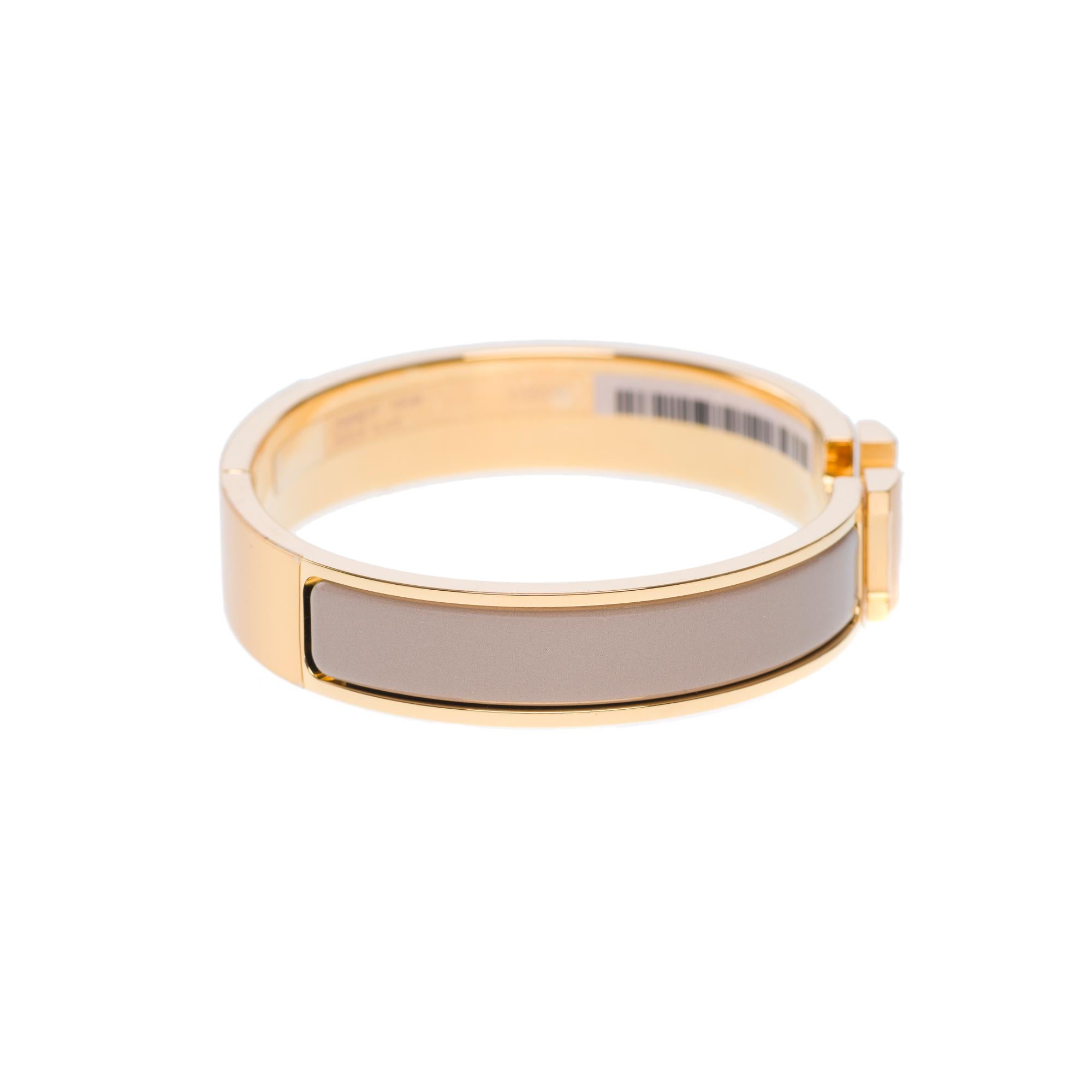 New Hermès bracelet Clic H in yellow gold metal and etoupe enamel 3