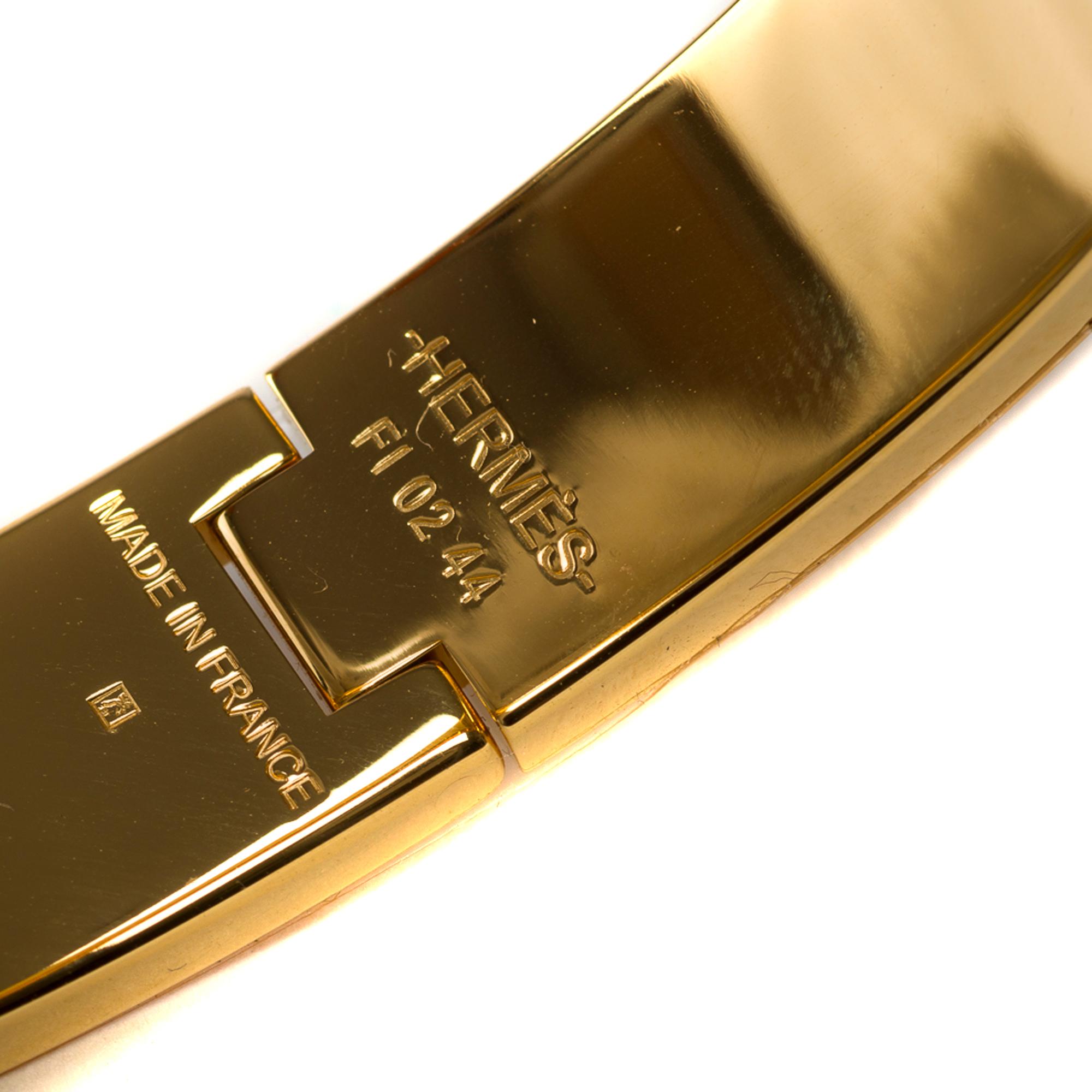 New Hermès bracelet Clic H in yellow gold metal and etoupe enamel 4