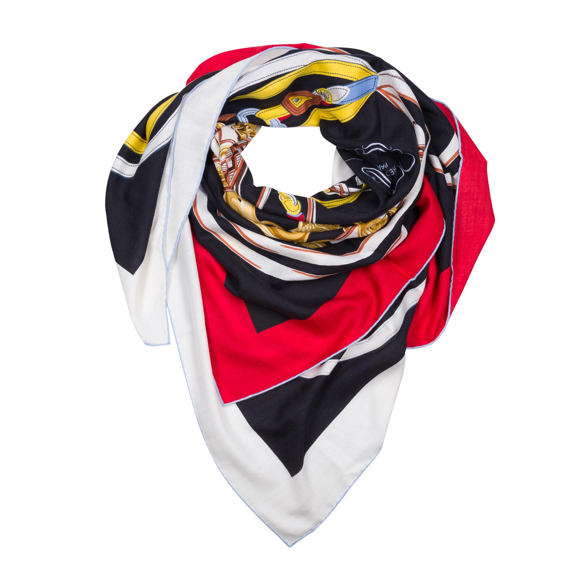 Beige New Hermès “Brides de Gala” 140 scarf in Multicolor Cashmere and Silk For Sale