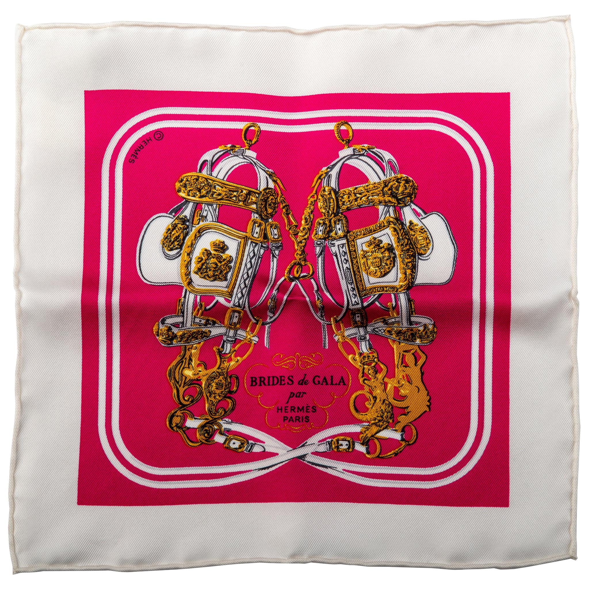 New Hermes Brides De Gala Mini Silk 8" Scarf with Box For Sale