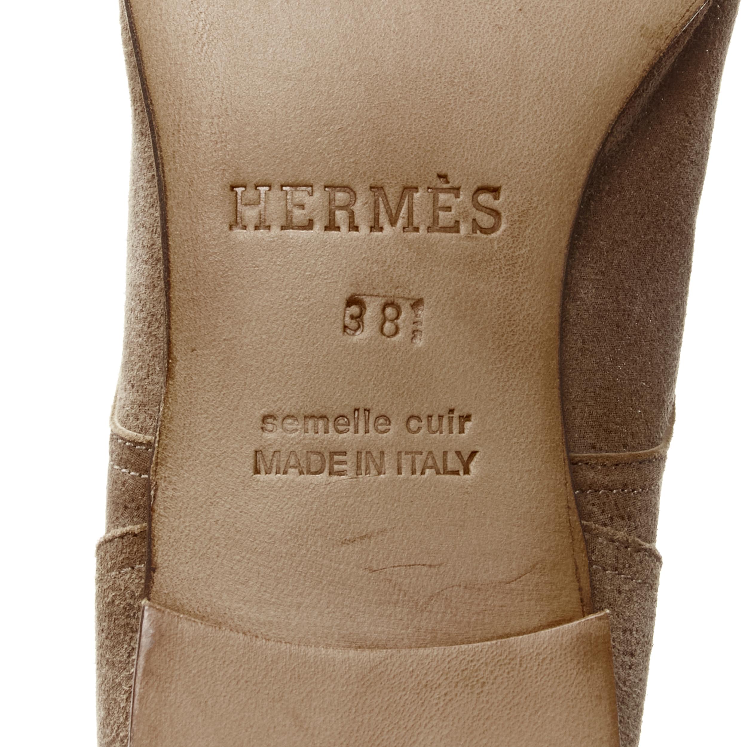 new HERMES brown suede zip front silver buckle flat riding boots EU38.5 o en vente 6