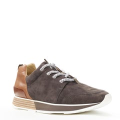 new HERMES Buster grey brown suede lace up wooden rubber sole low sneaker EU39.5