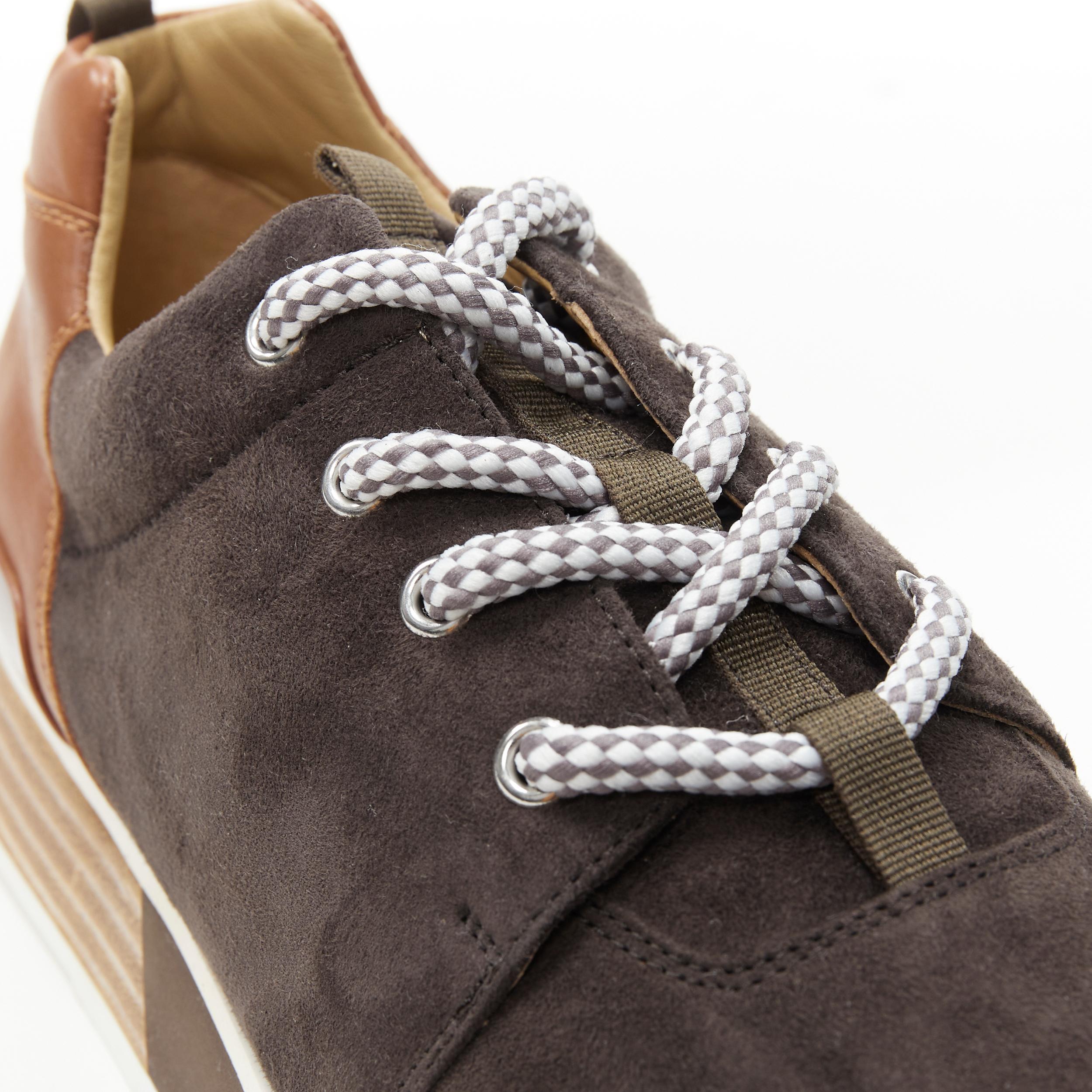 Men's new HERMES Buster grey brown suede lace up wooden rubber sole low sneaker EU39.5