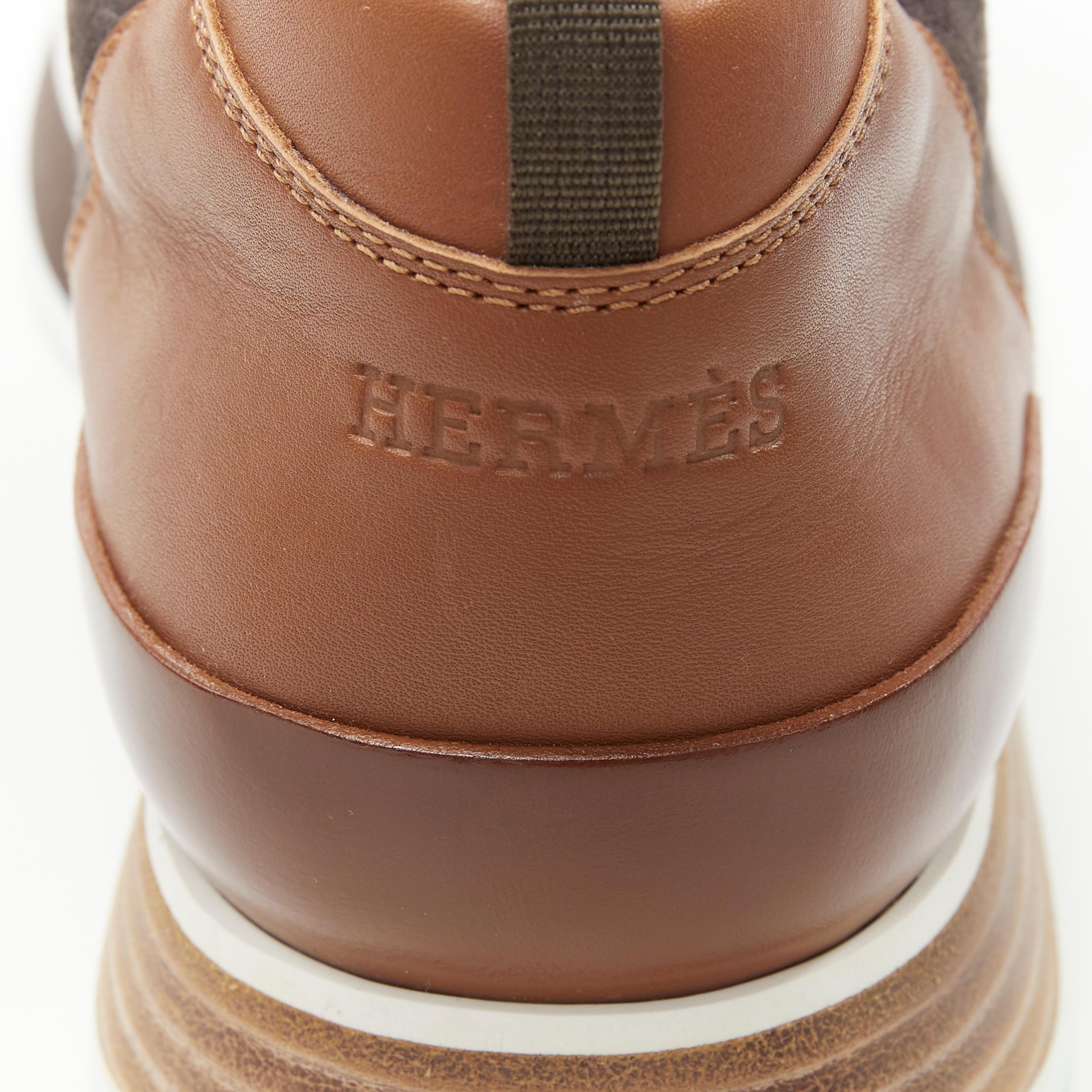 new HERMES Buster grey brown suede lace up wooden rubber sole low sneaker EU39.5 For Sale 1