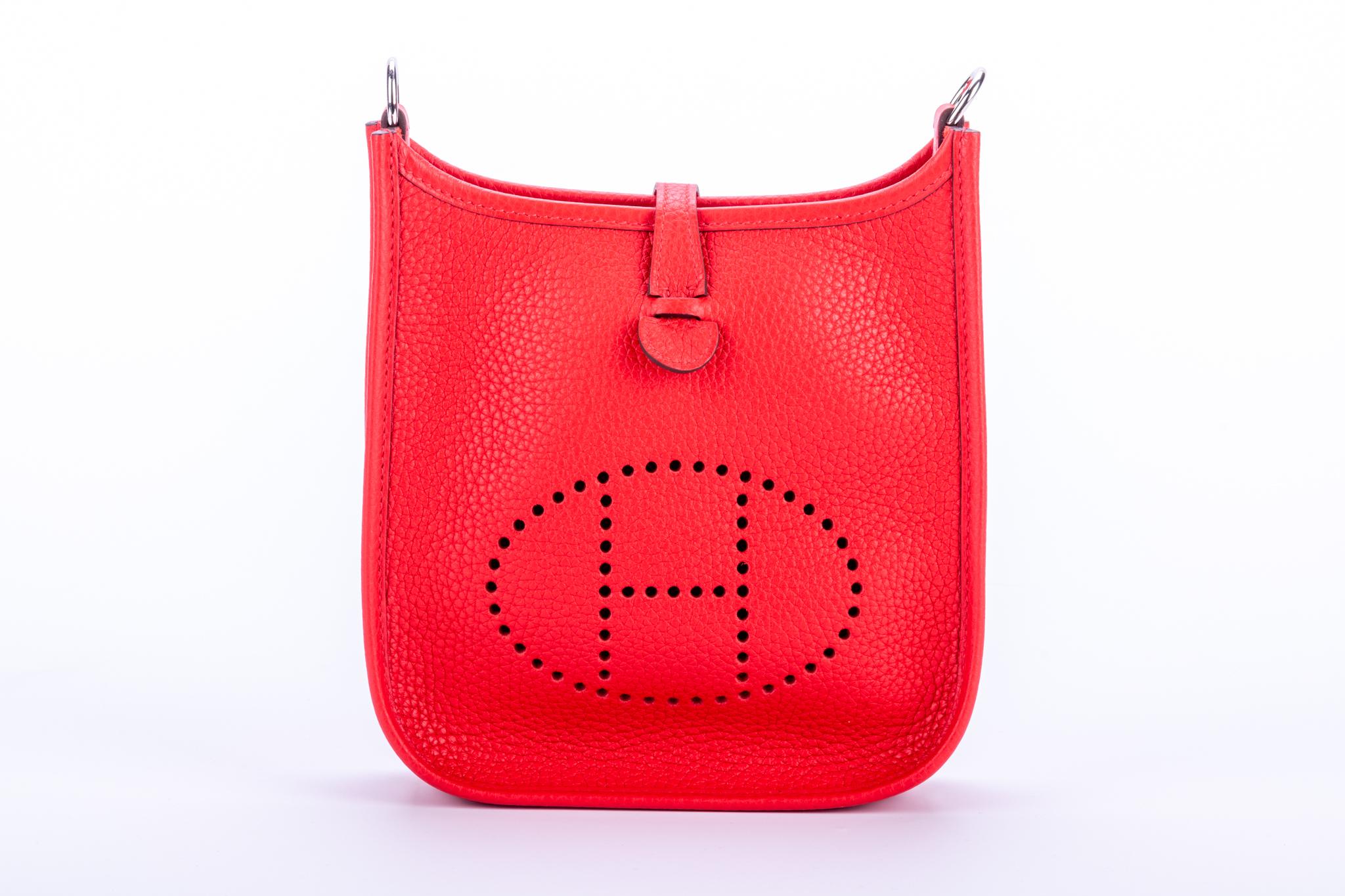 New Hermes Rouge de Coeur  Mini Evelyne in Box For Sale 3