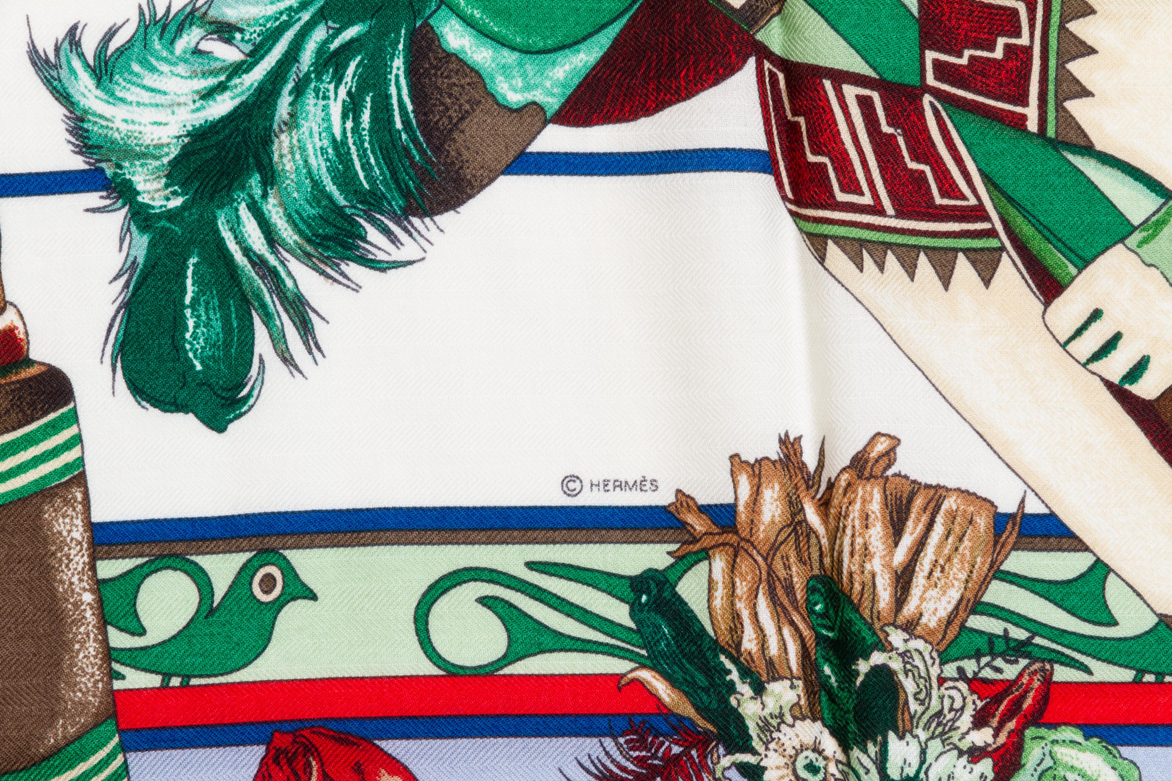 Gray New Hermes Cashmere 54” Kachinas Shawl Scarf Kermit Oliver