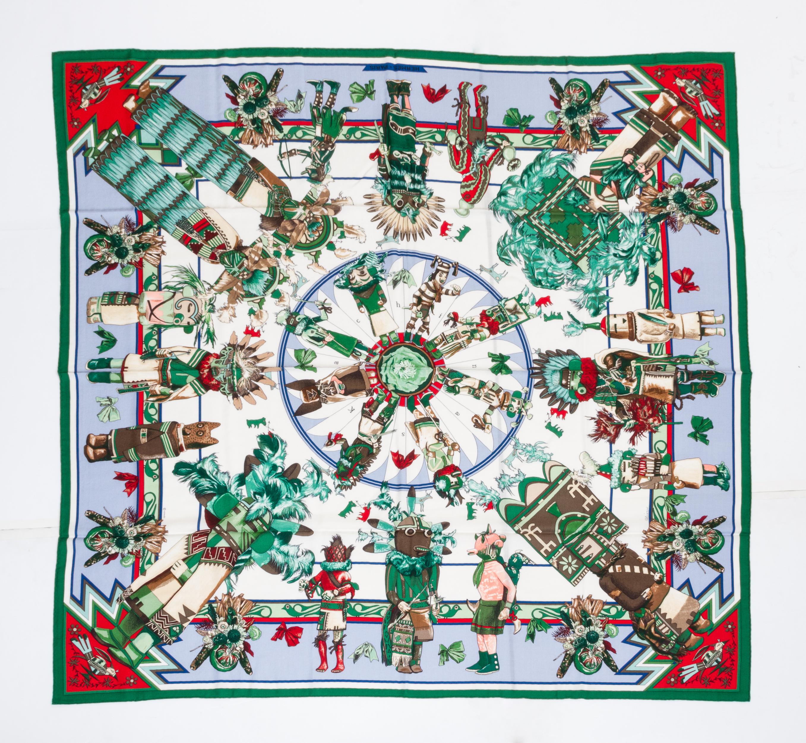 New Hermes Cashmere 54” Kachinas Shawl Scarf Kermit Oliver In Excellent Condition In West Hollywood, CA