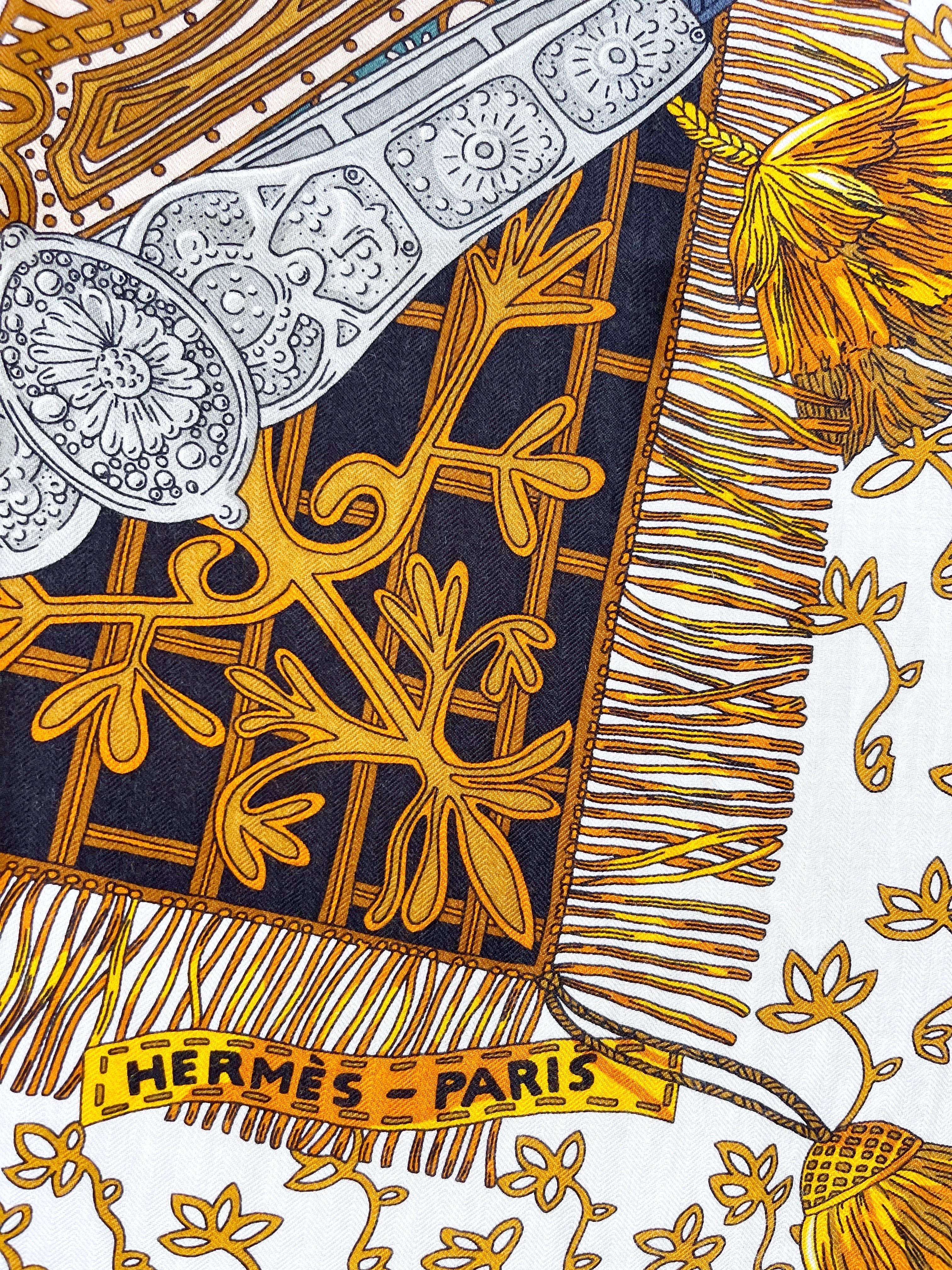 New Hermes Cavaliers du Caucase Huge 140cm Cashmere and Silk Shawl Scarf Throw For Sale 6