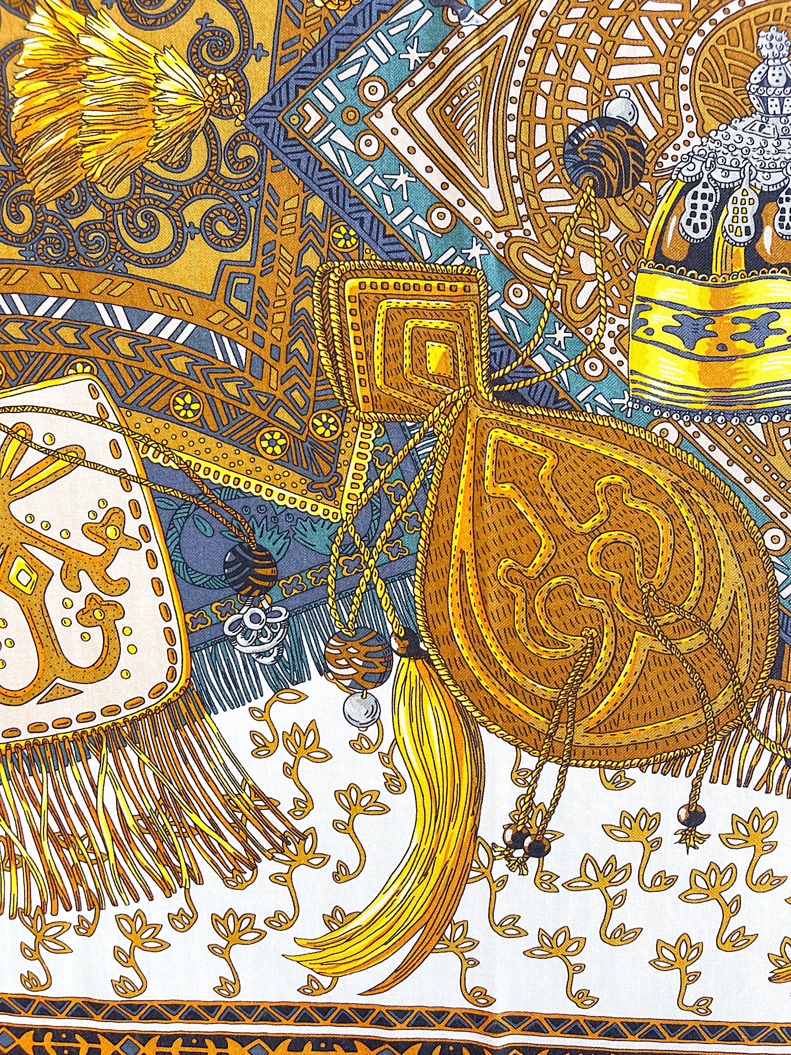 New Hermes Cavaliers du Caucase Huge 140cm Cashmere and Silk Shawl Scarf Throw For Sale 7