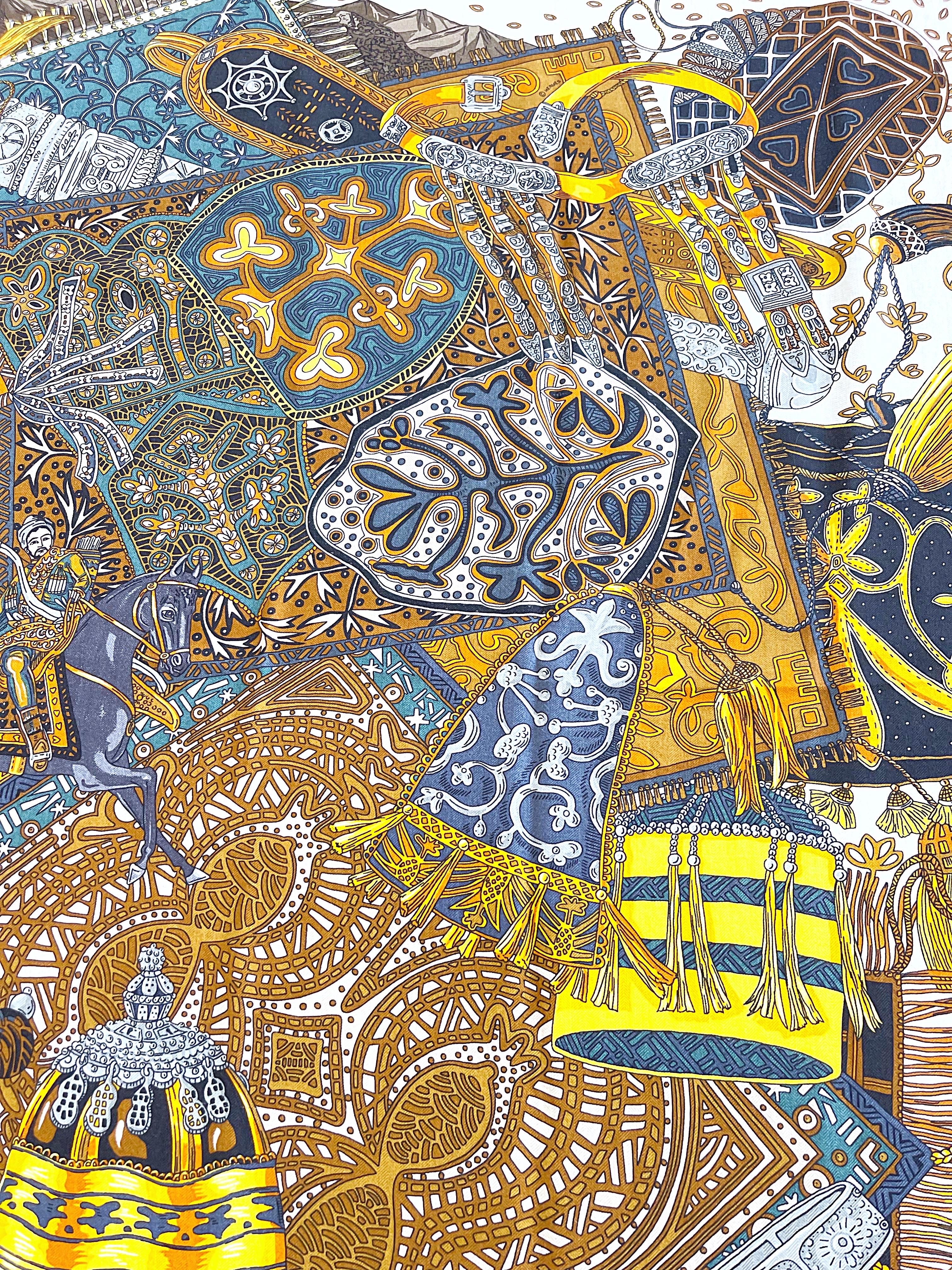 New Hermes Cavaliers du Caucase Huge 140cm Cashmere and Silk Shawl Scarf Throw For Sale 9