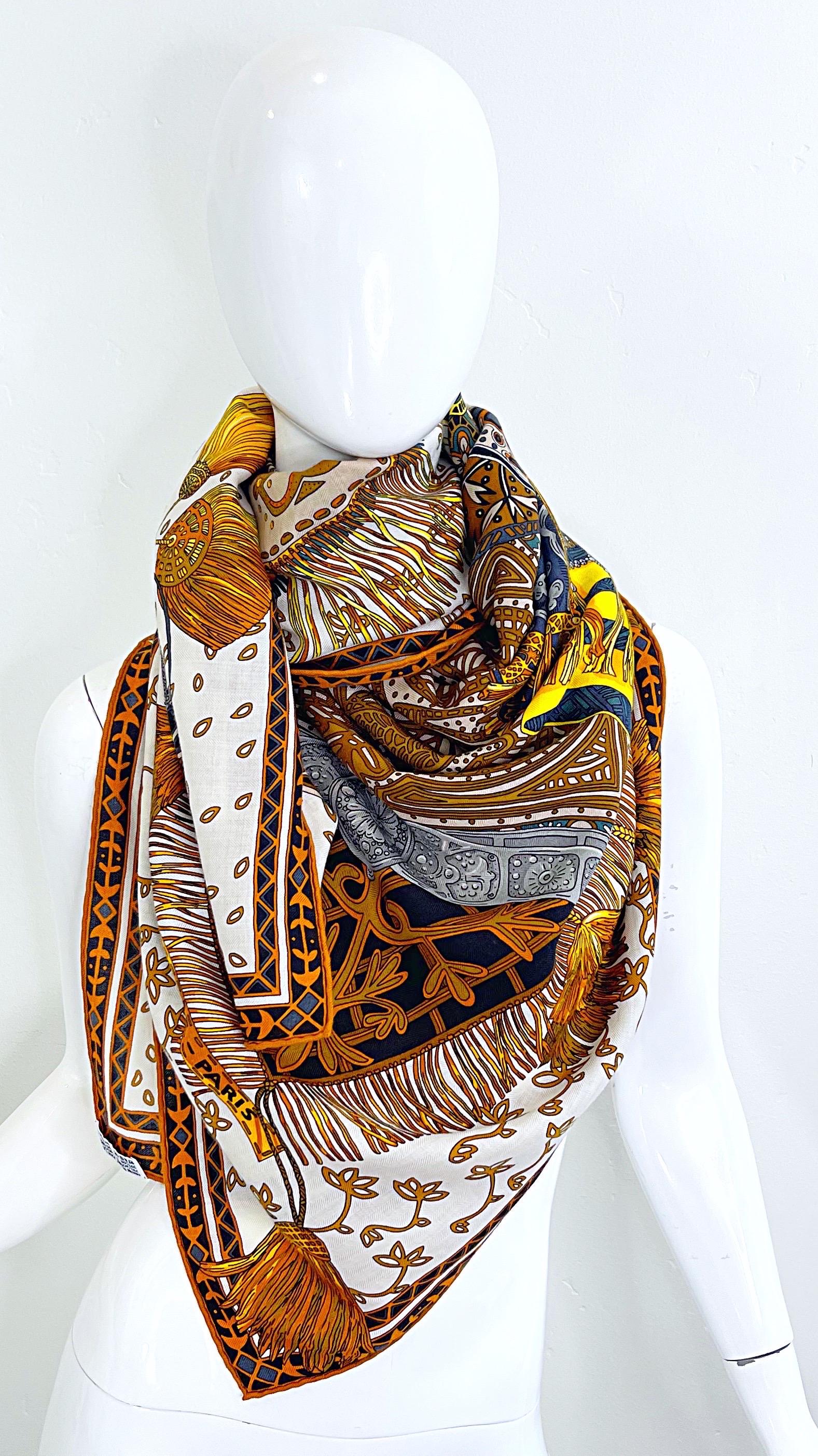 New Hermes Cavaliers du Caucase Huge 140cm Cashmere and Silk Shawl Scarf Throw For Sale 11
