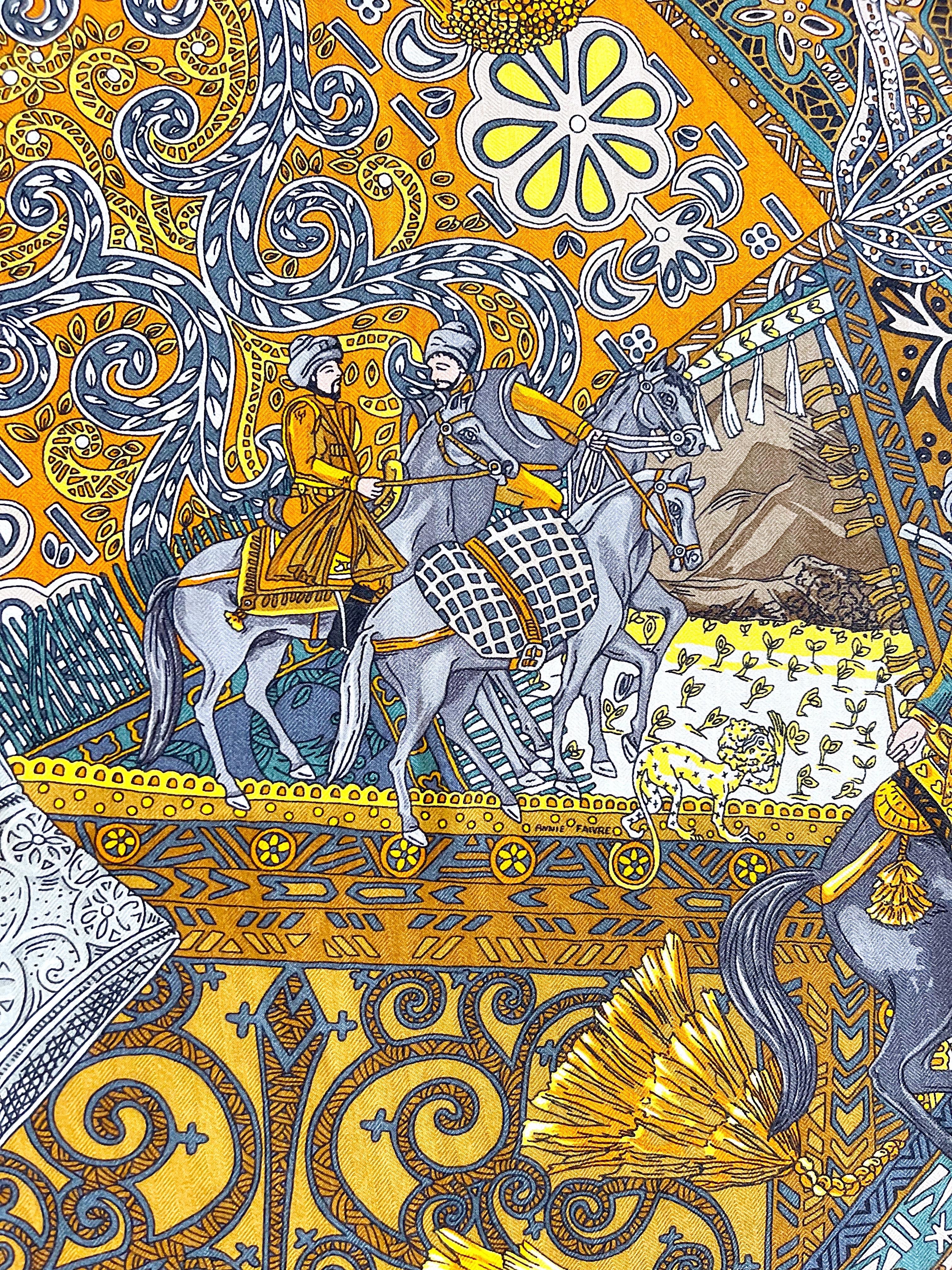 New Hermes Cavaliers du Caucase Huge 140cm Cashmere and Silk Shawl Scarf Throw For Sale 12