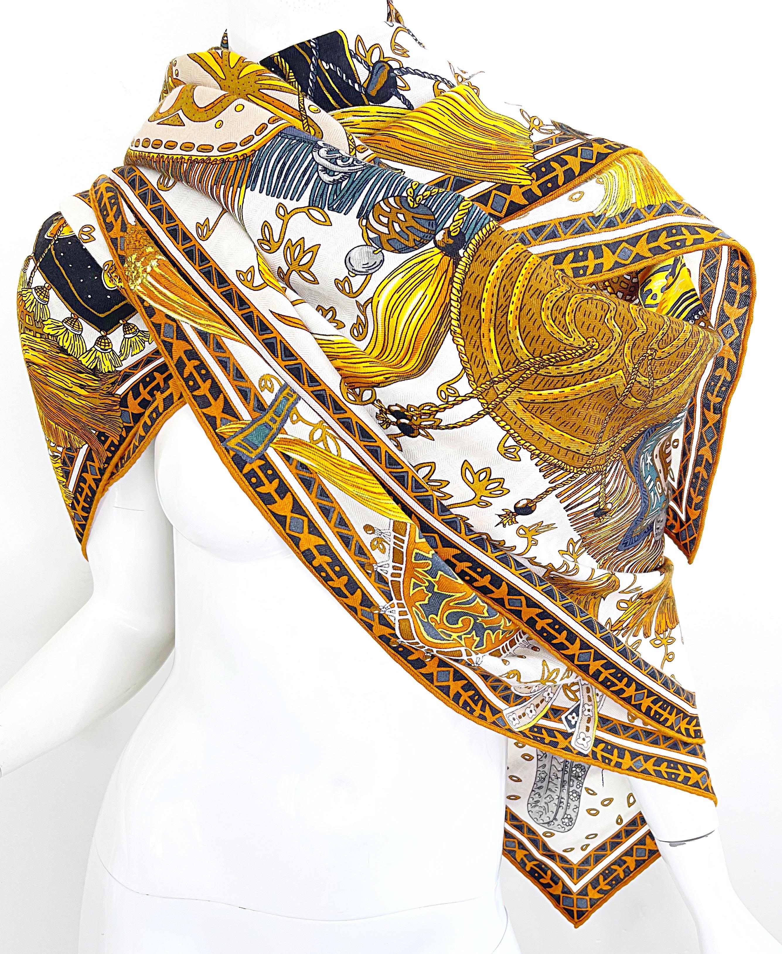 New Hermes Cavaliers du Caucase Huge 140cm Cashmere and Silk Shawl Scarf Throw For Sale 13