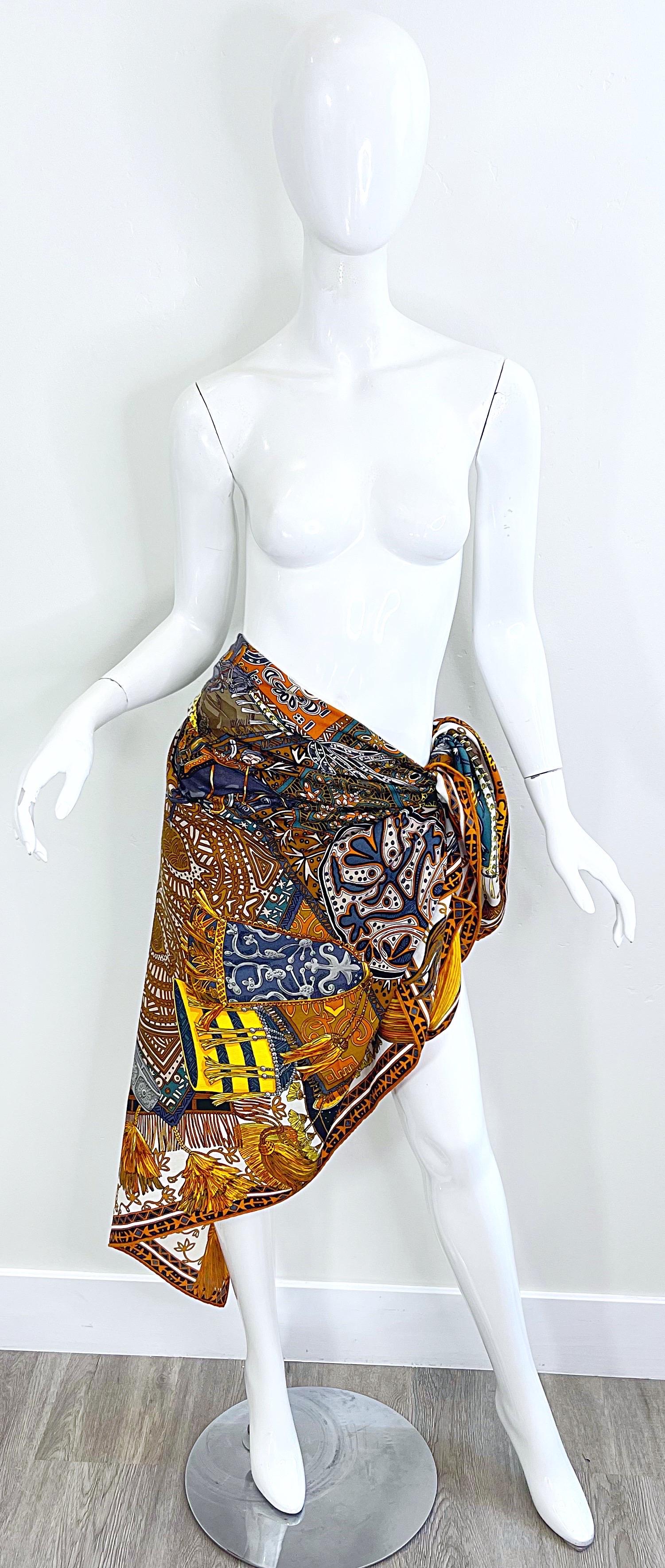 New Hermes Cavaliers du Caucase Huge 140cm Cashmere and Silk Shawl Scarf Throw For Sale 14