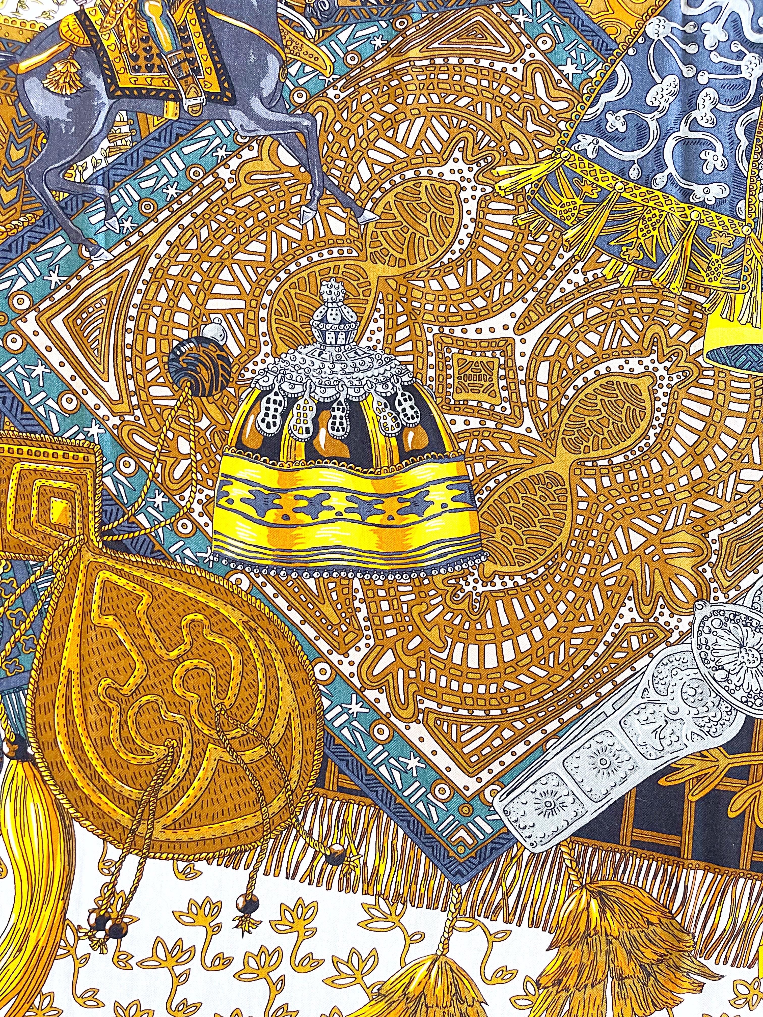 New Hermes Cavaliers du Caucase Huge 140cm Cashmere and Silk Shawl Scarf Throw For Sale 15