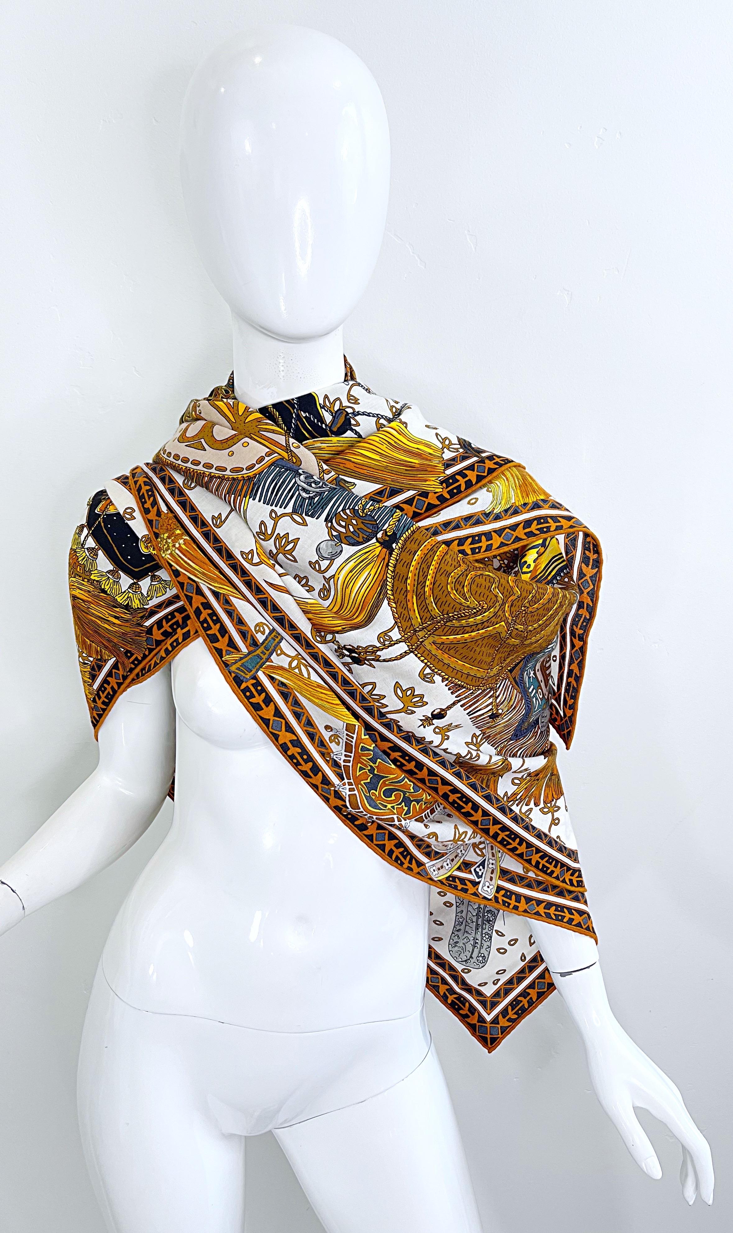 New Hermes Cavaliers du Caucase Huge 140cm Cashmere and Silk Shawl Scarf Throw In New Condition For Sale In San Diego, CA