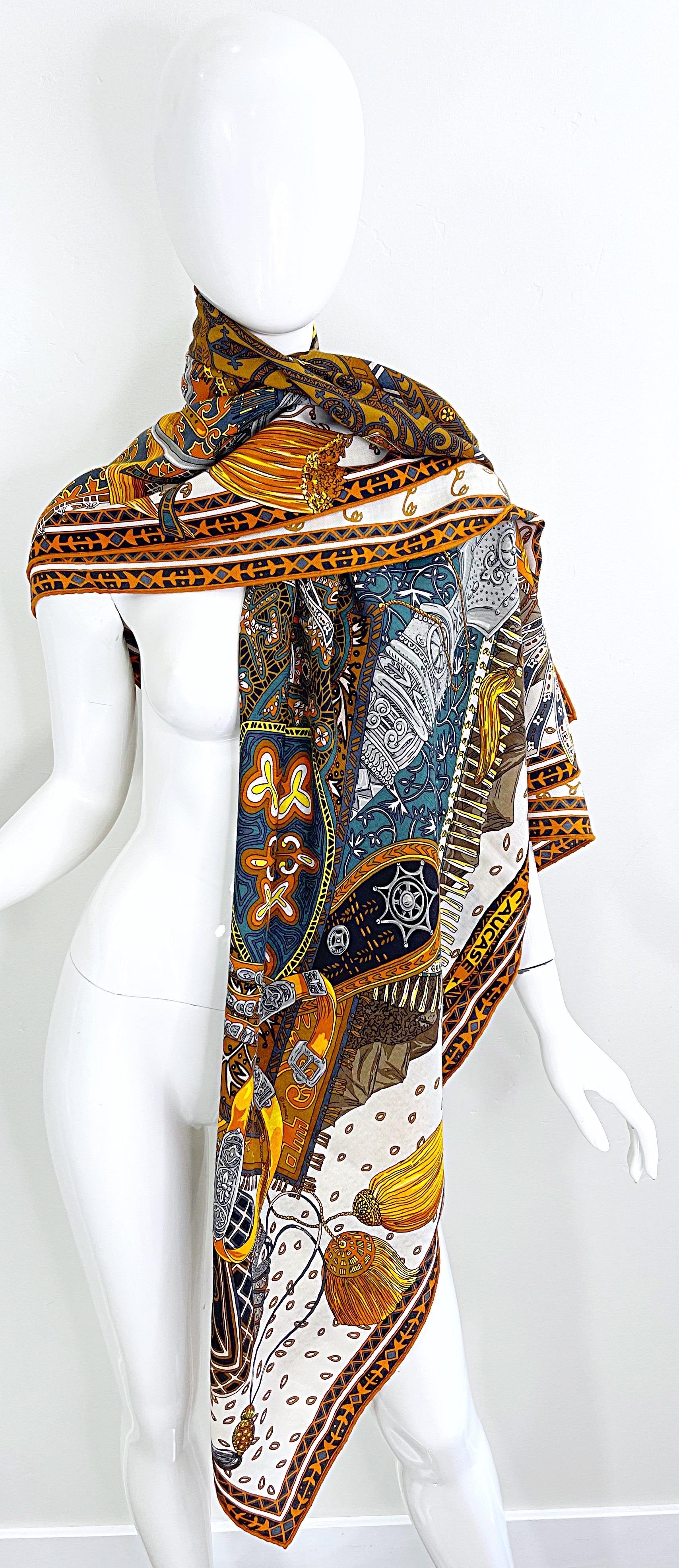 Women's or Men's New Hermes Cavaliers du Caucase Huge 140cm Cashmere and Silk Shawl Scarf Throw For Sale